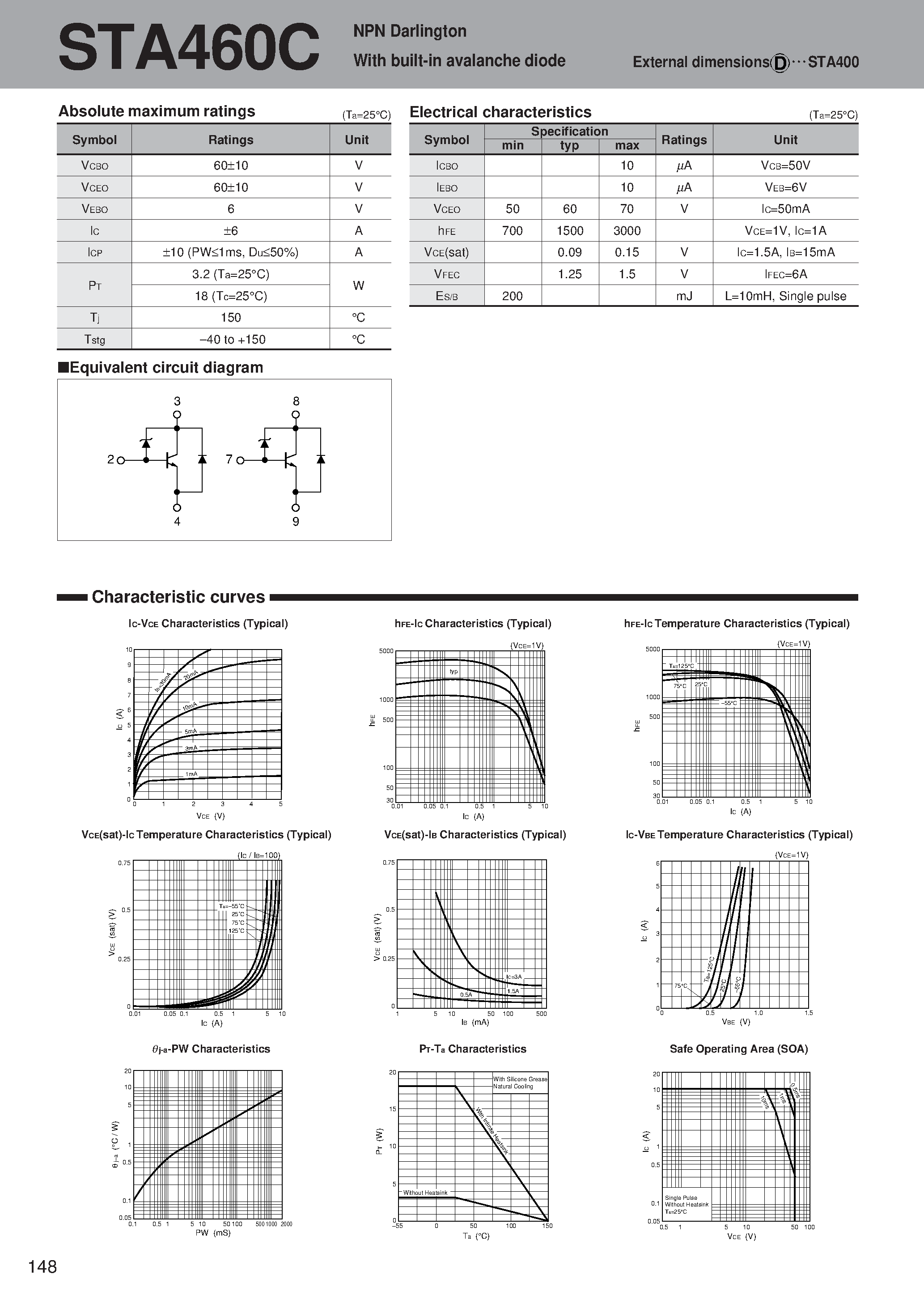 Даташит STA460C - NPN Darlington With built-in avalanche diode страница 1