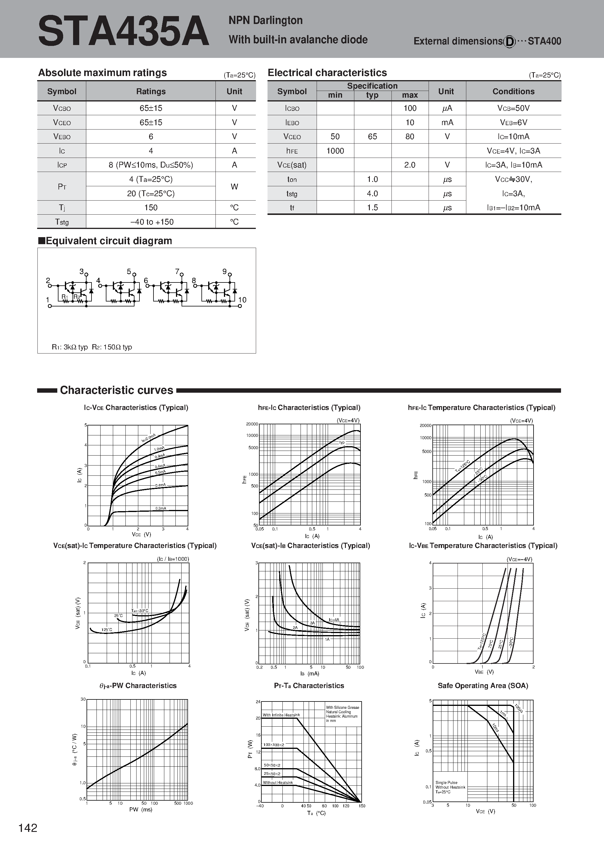 Даташит STA435A - NPN Darlington With built-in avalanche diode страница 1