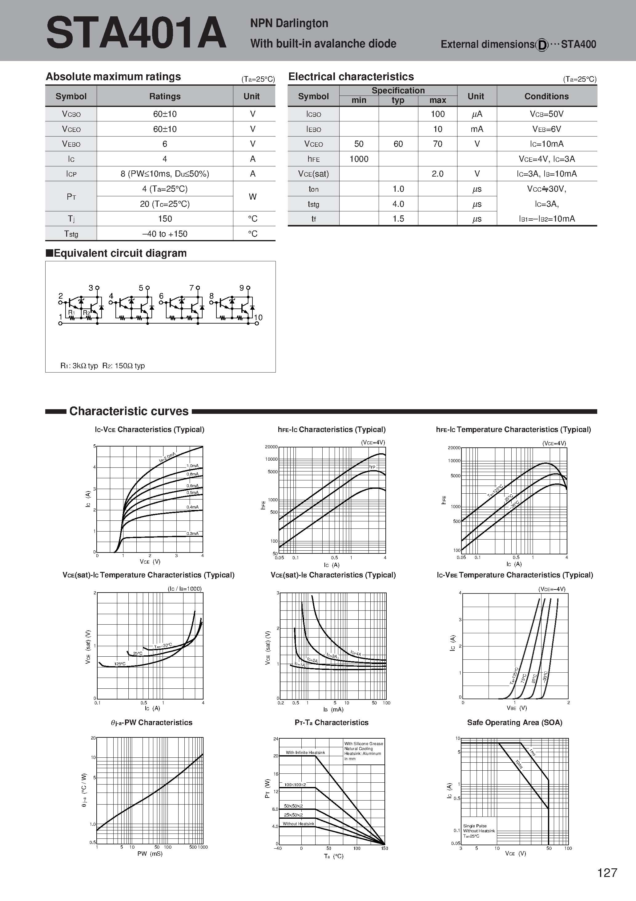 Даташит STA401A - NPN Darlington With built-in avalanche diode страница 1