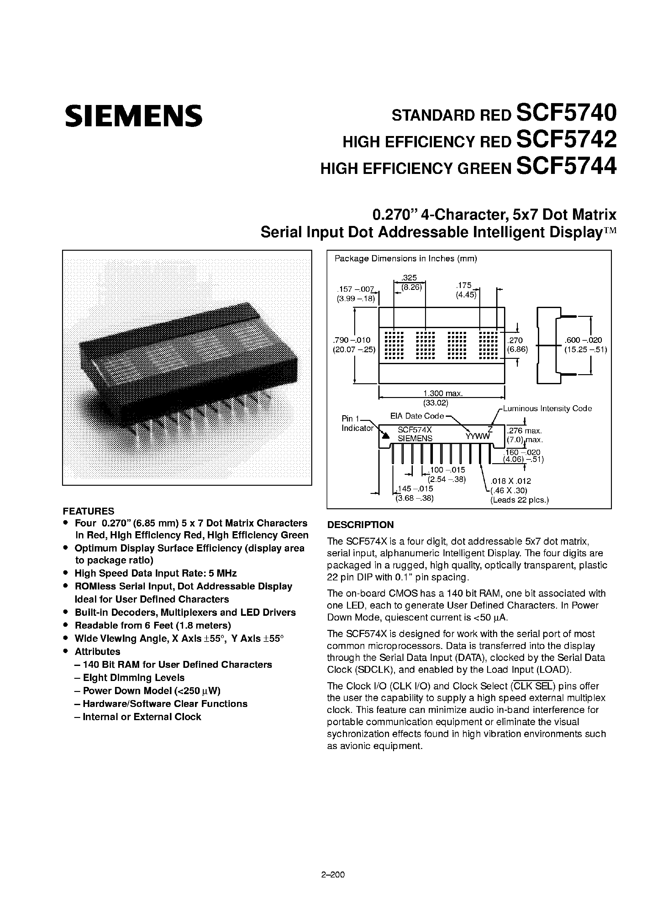 Даташит SCF5742 - Dot Matrix Serial Input Dot Addressable Intelligent Display страница 1