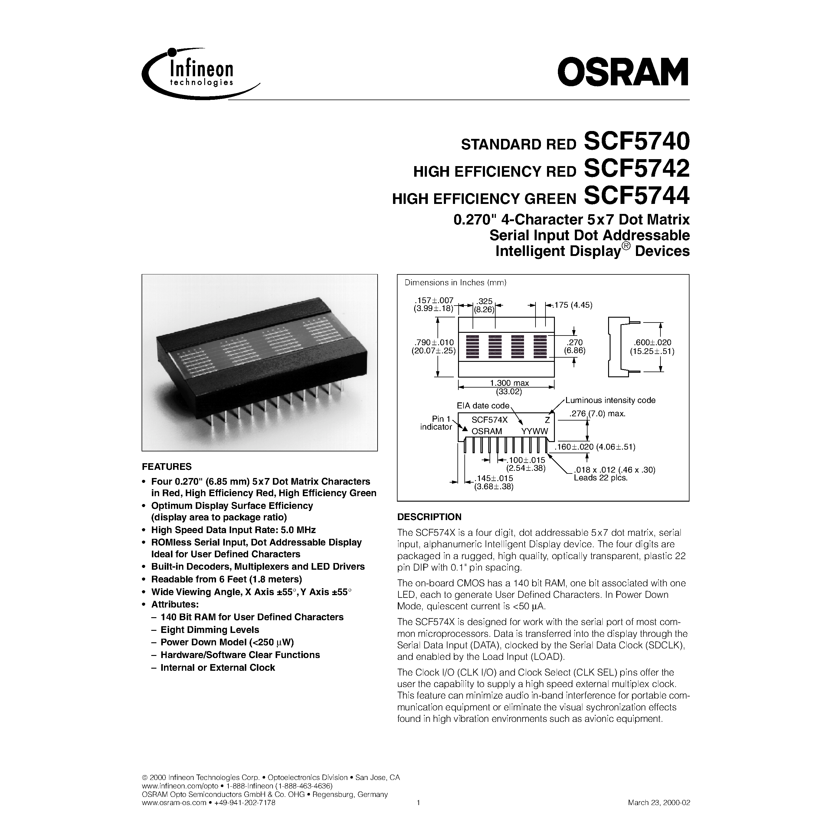 Даташит SCF5742 - Dot Matrix Serial Input Dot Addressable Intelligent Display страница 1