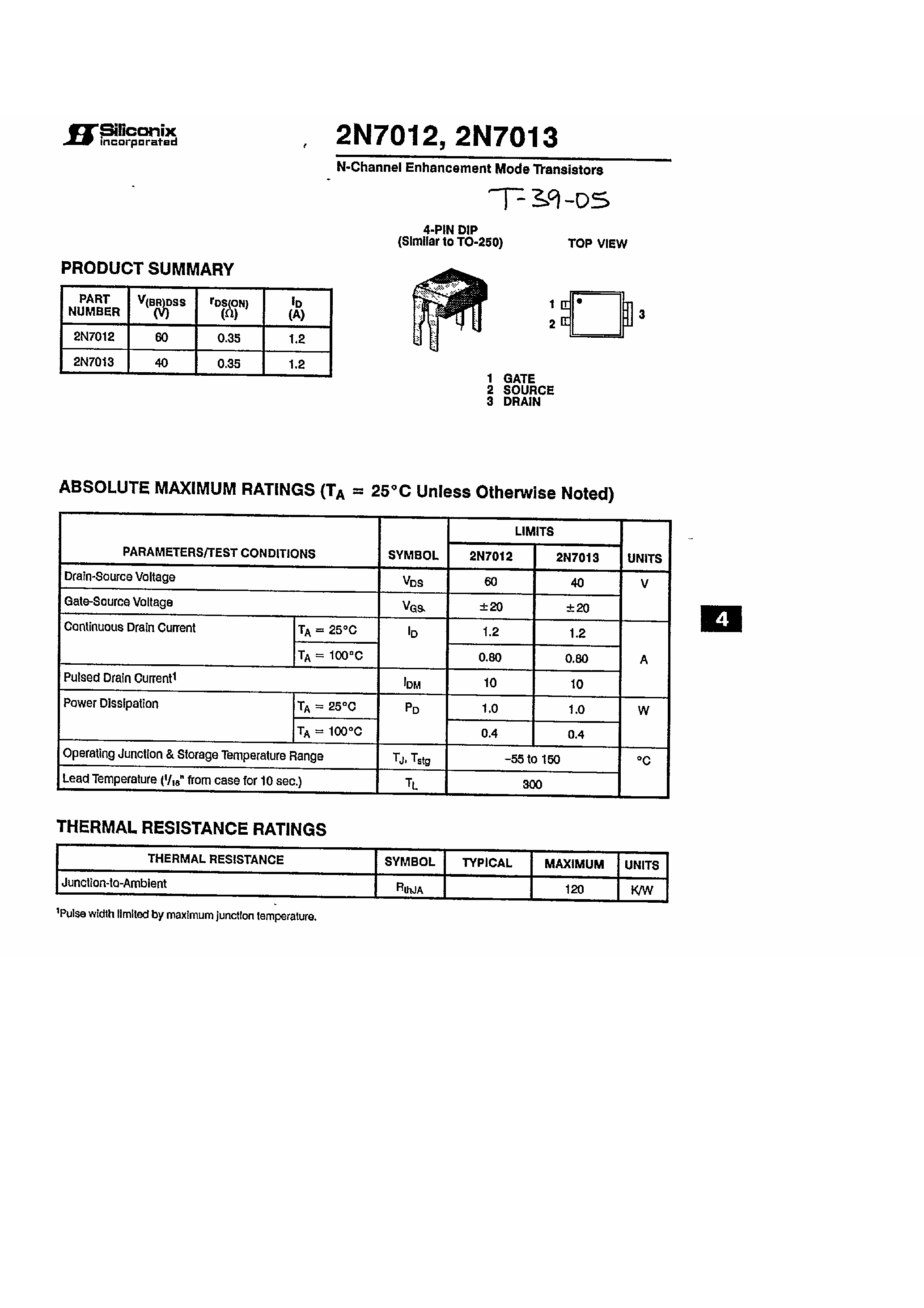 Даташит 2N7013 - N-Channel Enhancement Mode Transistors страница 1