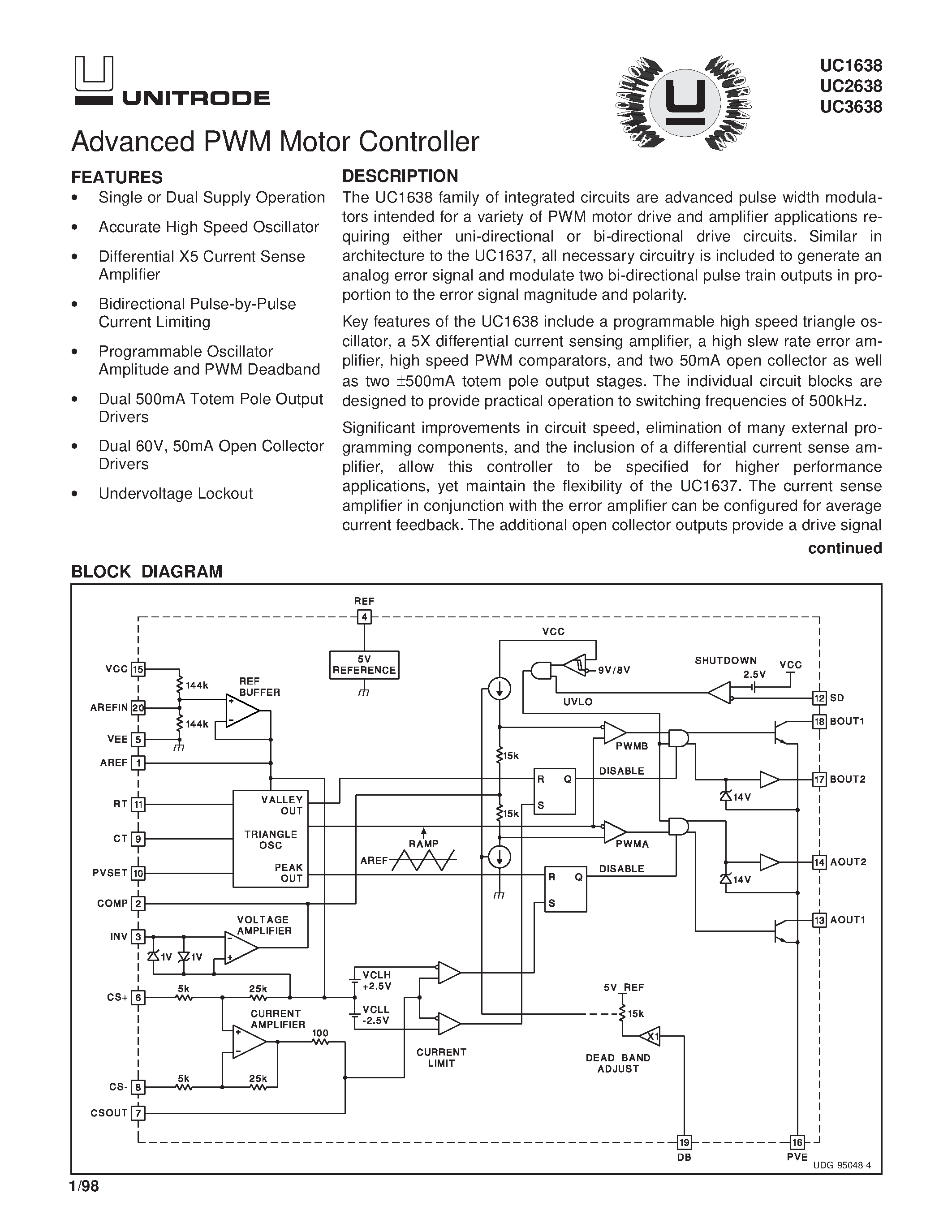 Даташит UC3638 - Advanced PWM Motor Controller страница 1