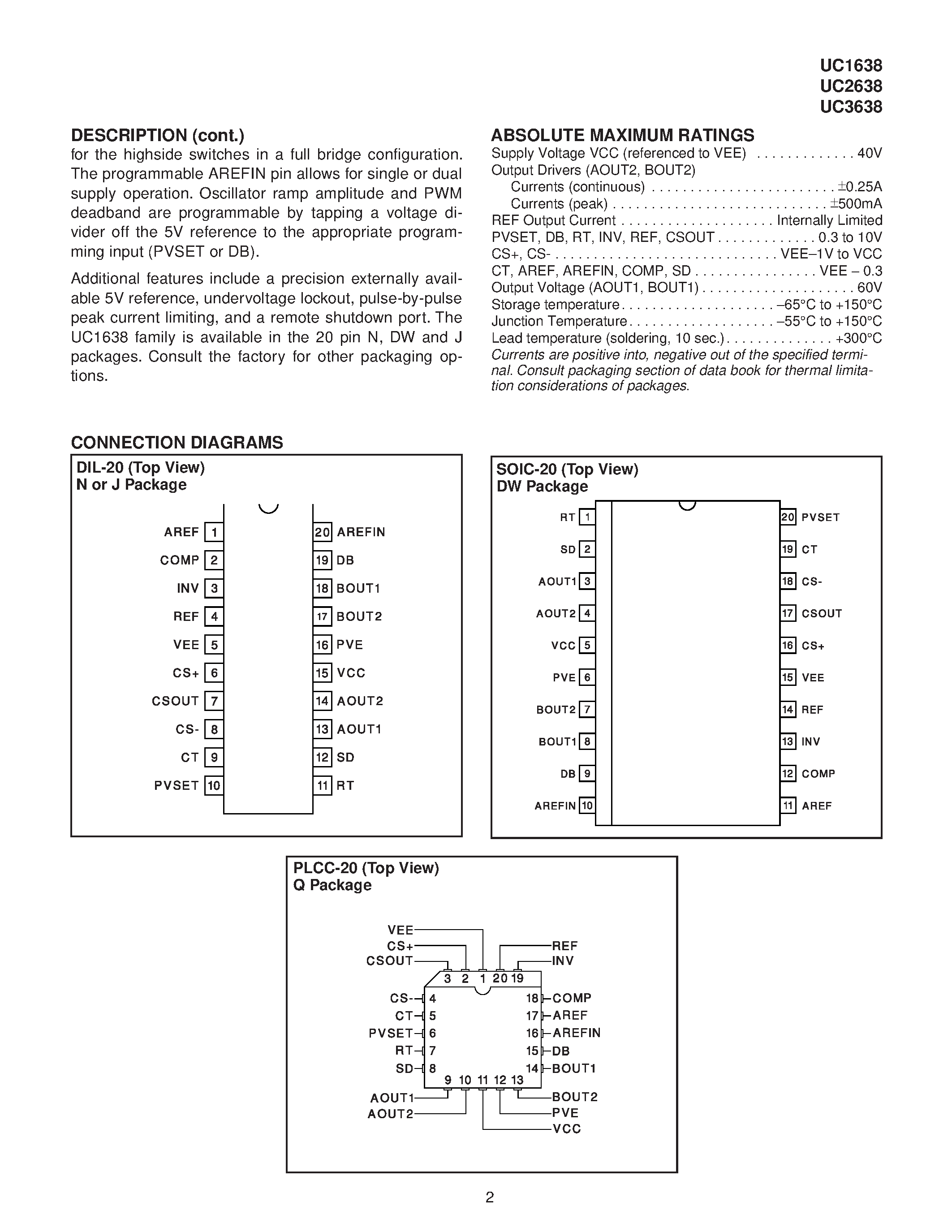 Даташит UC3638 - Advanced PWM Motor Controller страница 2