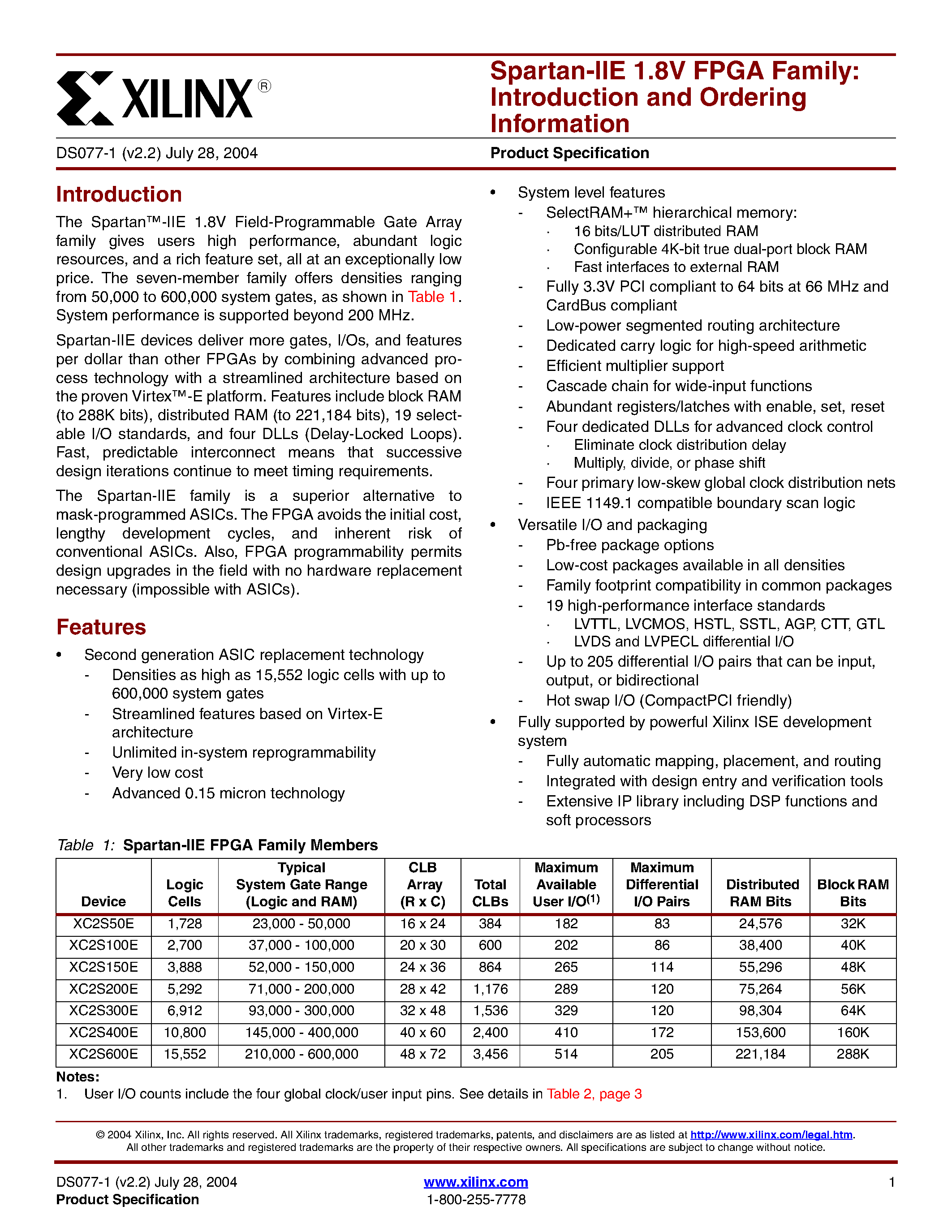 Даташит XC2S400E6Fxxx - Spartan-IIE 1.8V FPGA Family страница 2