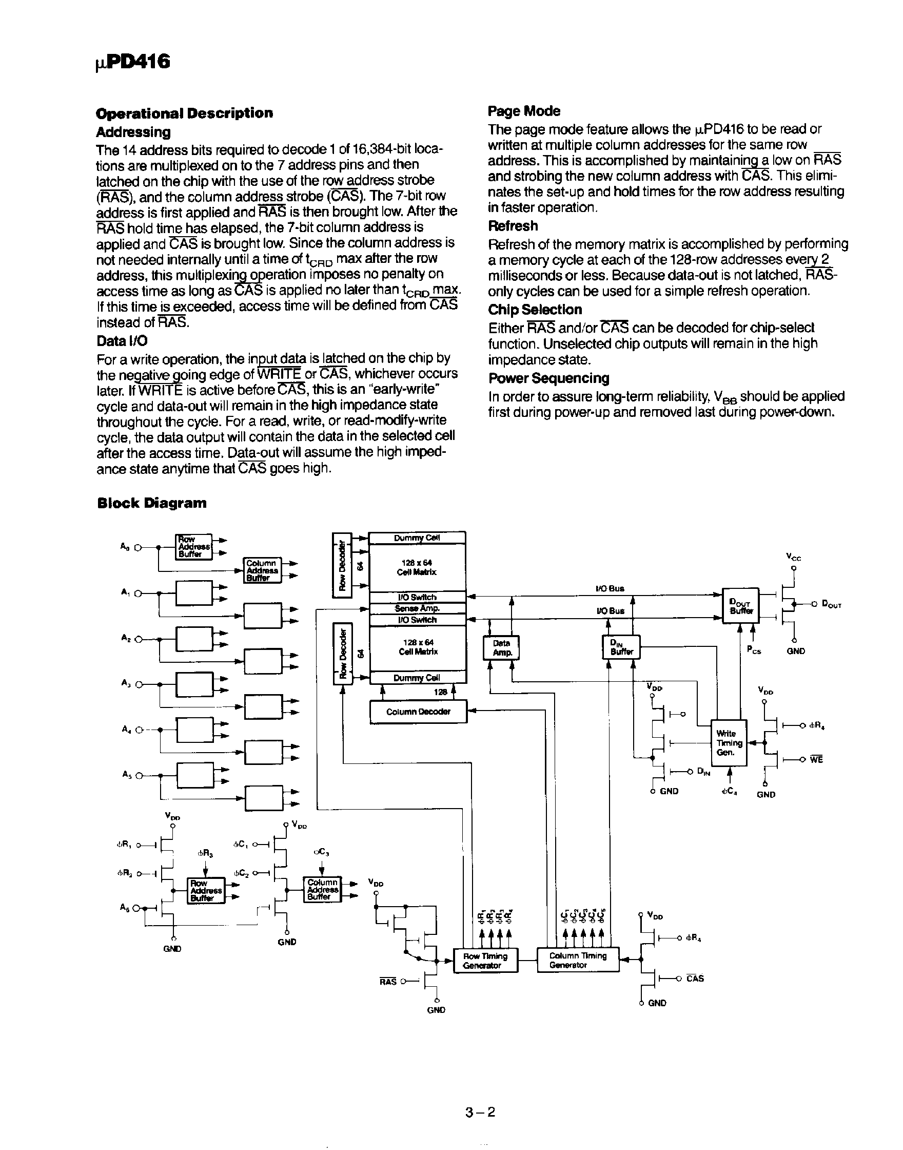 Даташит UPD416 - 16384 x 1 Bit DYNAMIC NMOS RAM страница 2