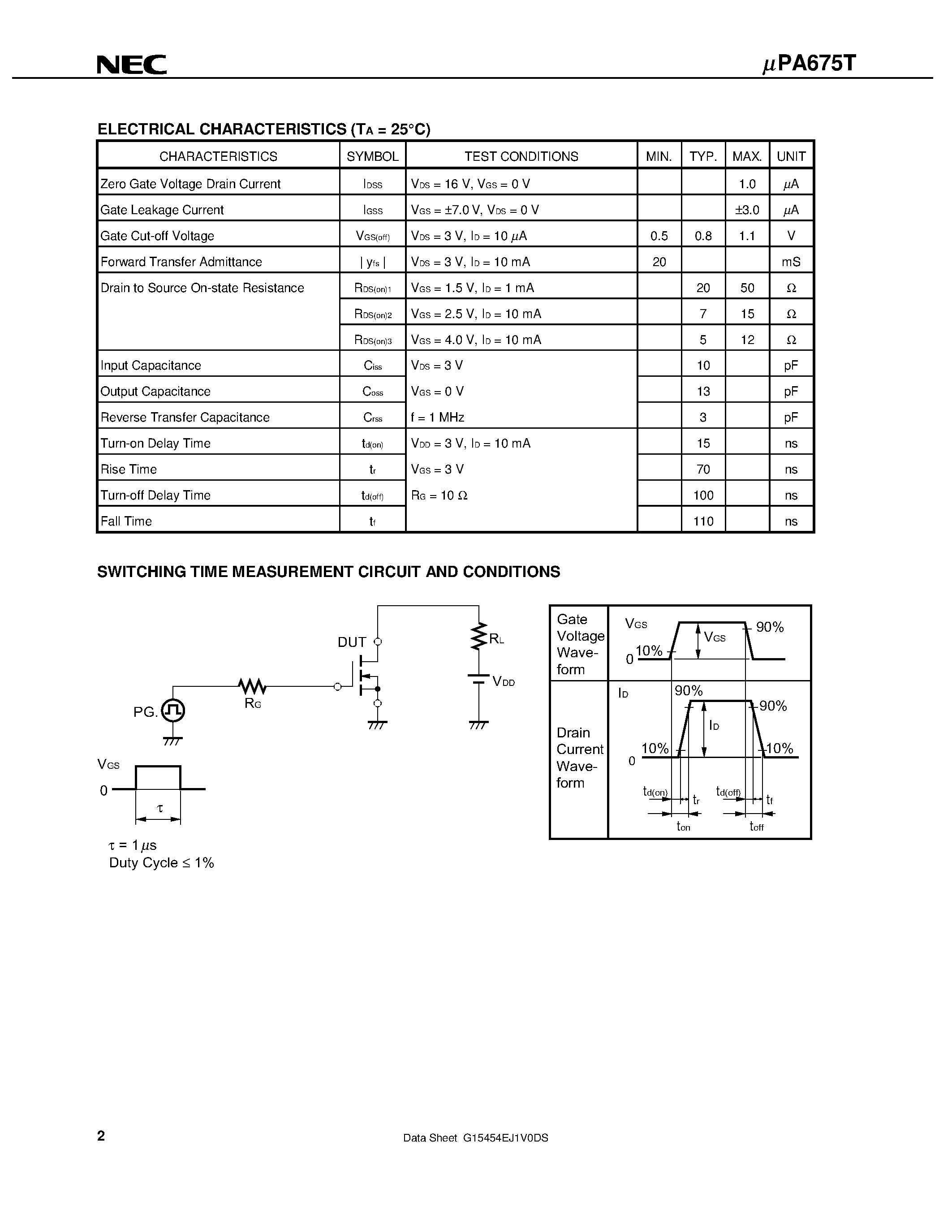 Даташит UPA675T - N-Channel MOS Field Effect Transistor страница 2