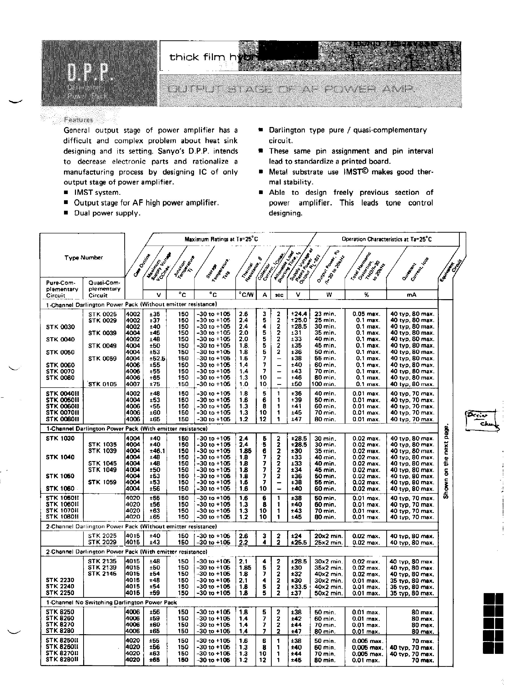 Datasheet STK0070 - OUTPUT STAGE OF AF POWER AMP page 1