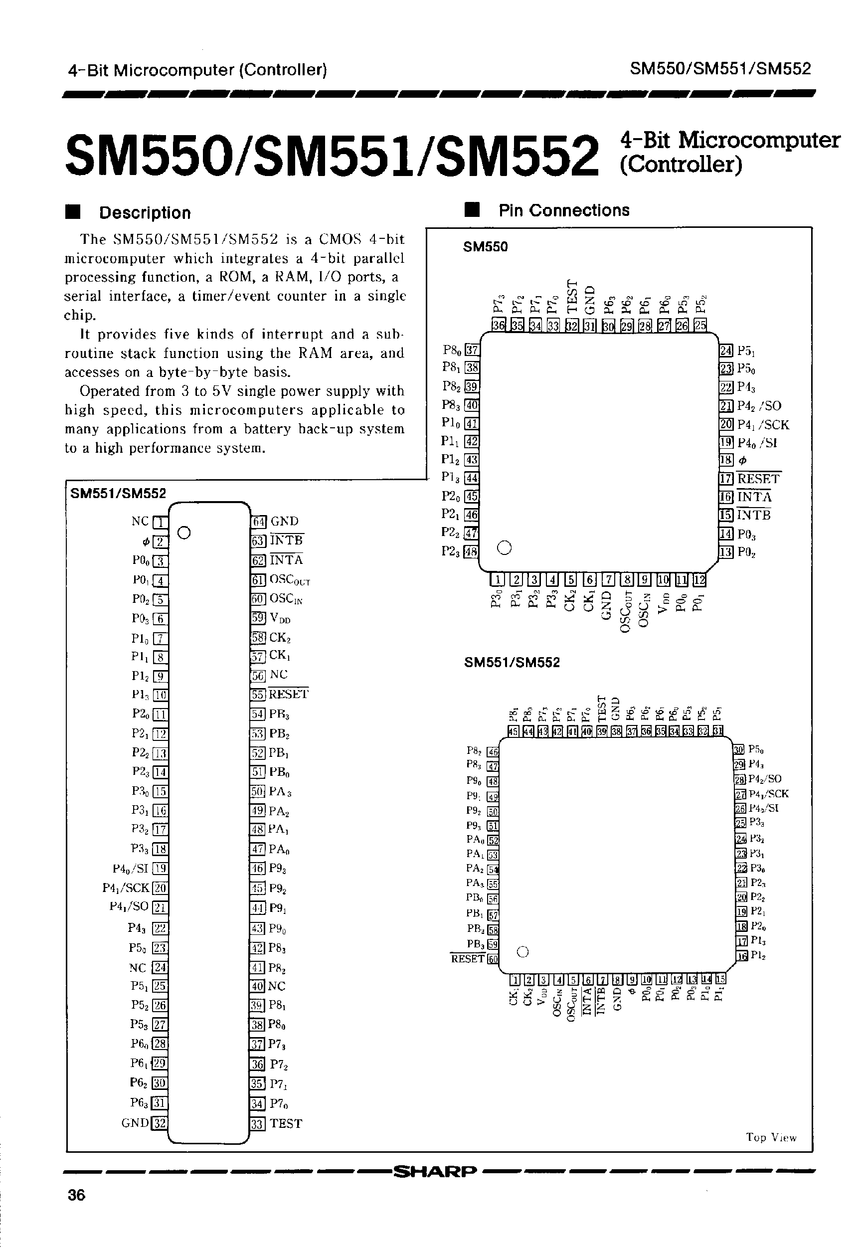 Datasheet SM552 - 4 Bit Microcomputer page 1