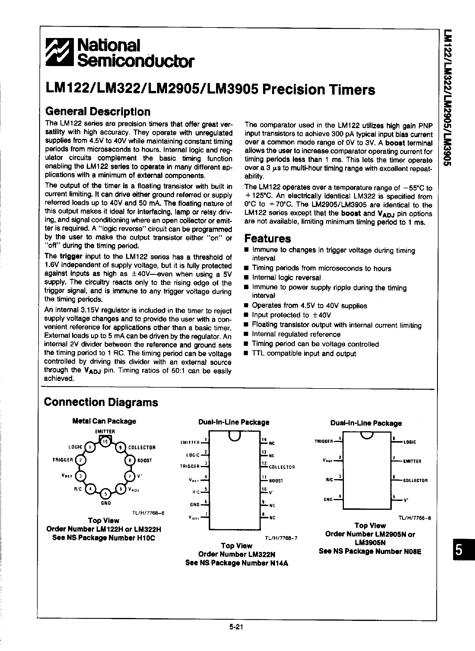 Datasheet LM2905 - Precision Timers page 1