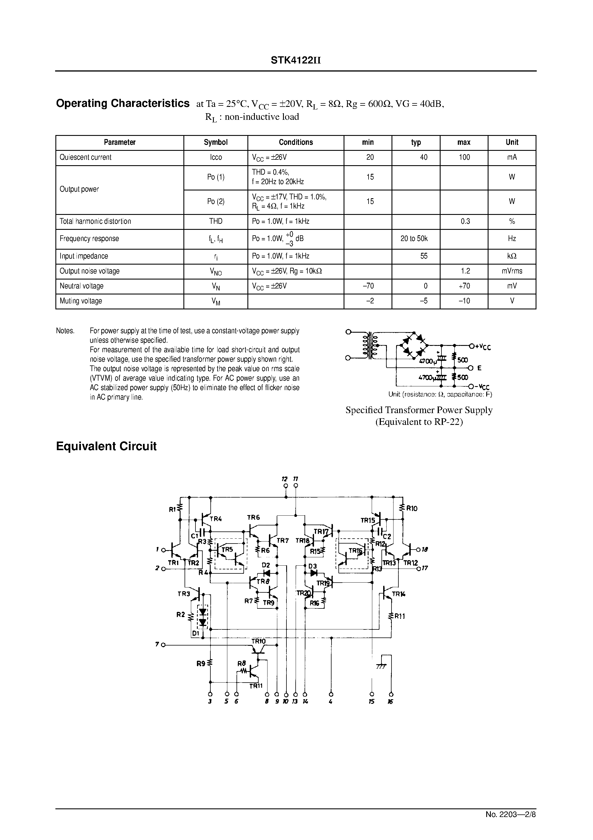 Datasheet STK4122II - AF Power Amplifier page 2