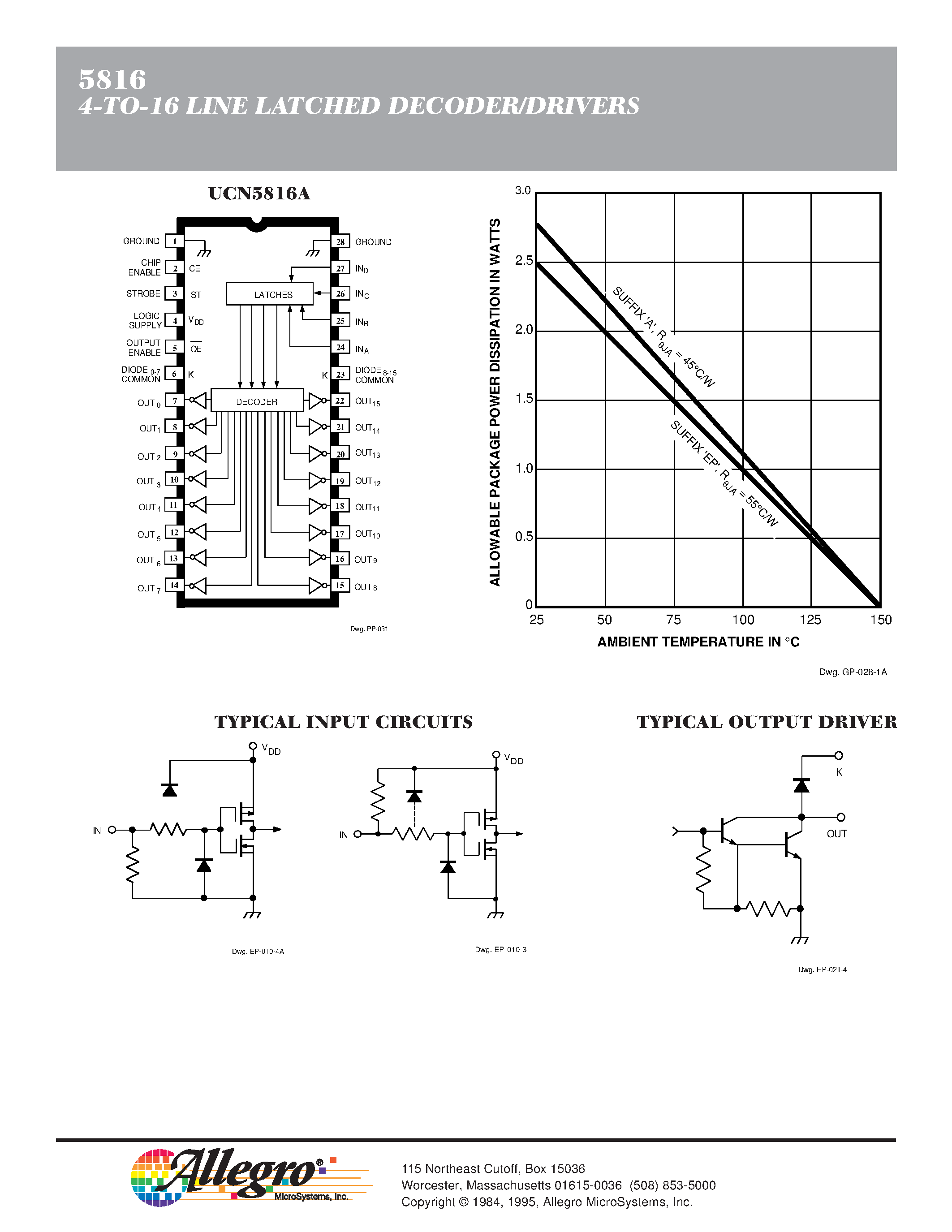 Datasheet UCN5816 - 4-TO-16 LINE LATCHED DECODER/DRIVERS page 2