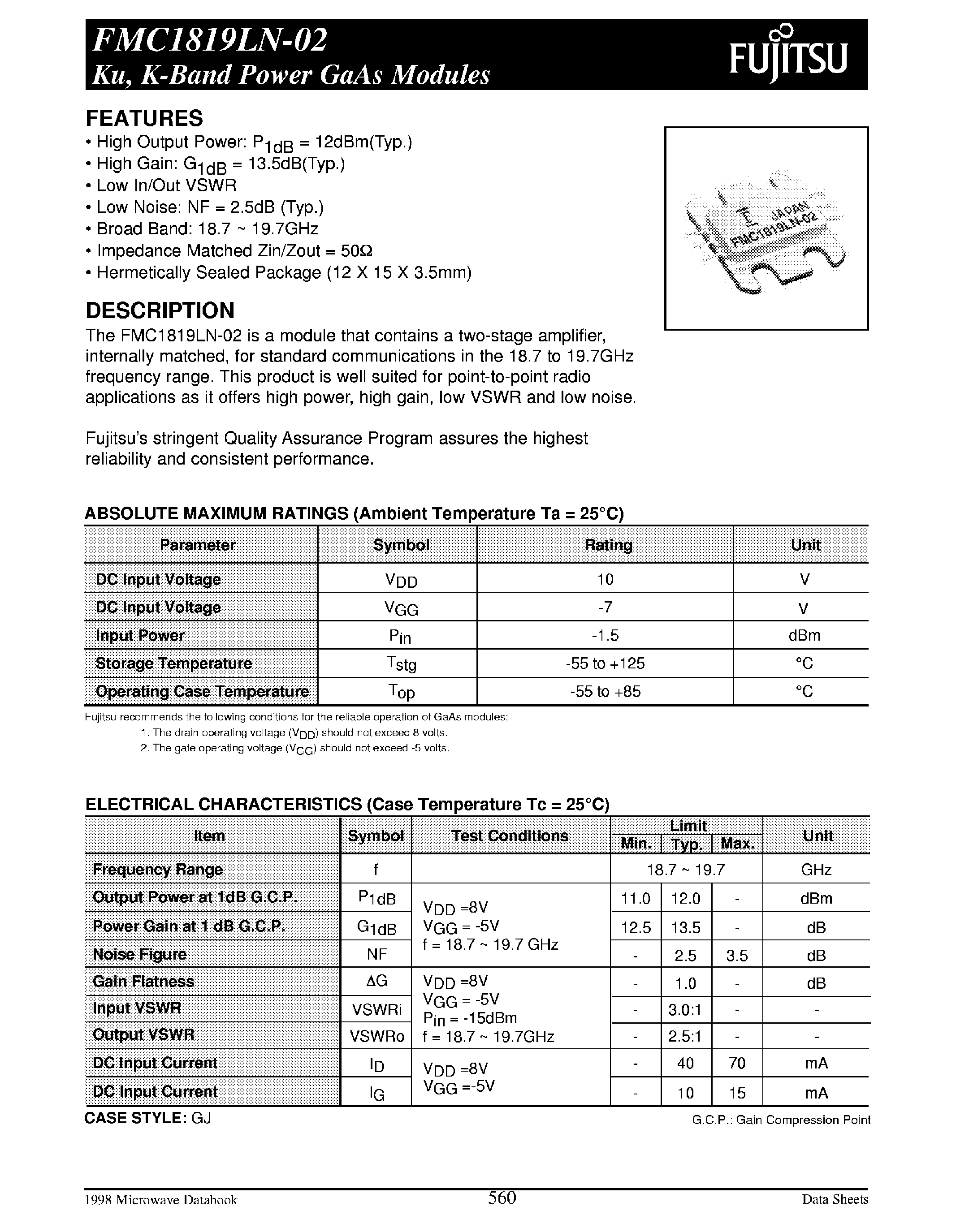 Даташит FMC1819LN-02 - K-Band Power GaAs Modules страница 1