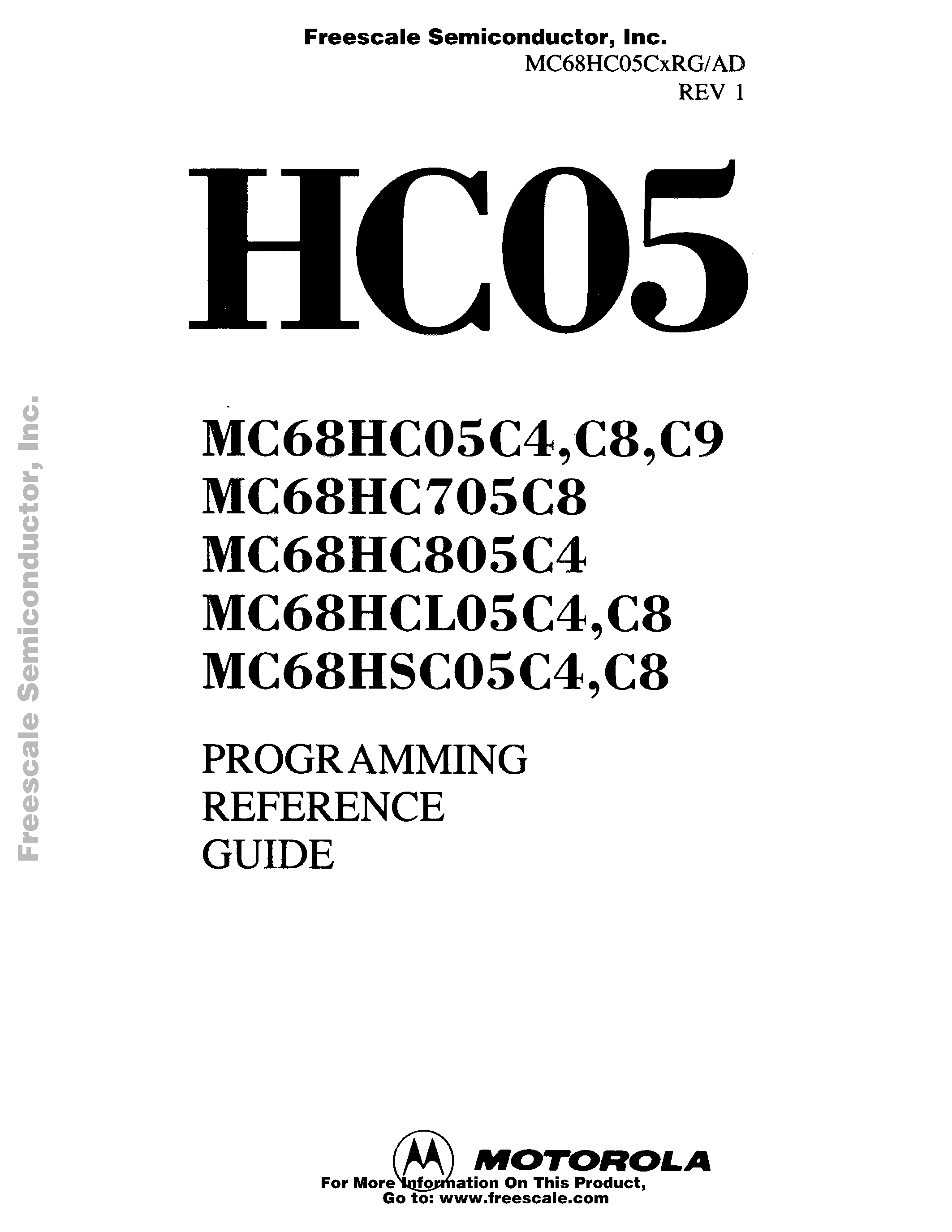 Даташит MC68HC805Cx - PROGRAMMING REFRERENCE GUIDE страница 1