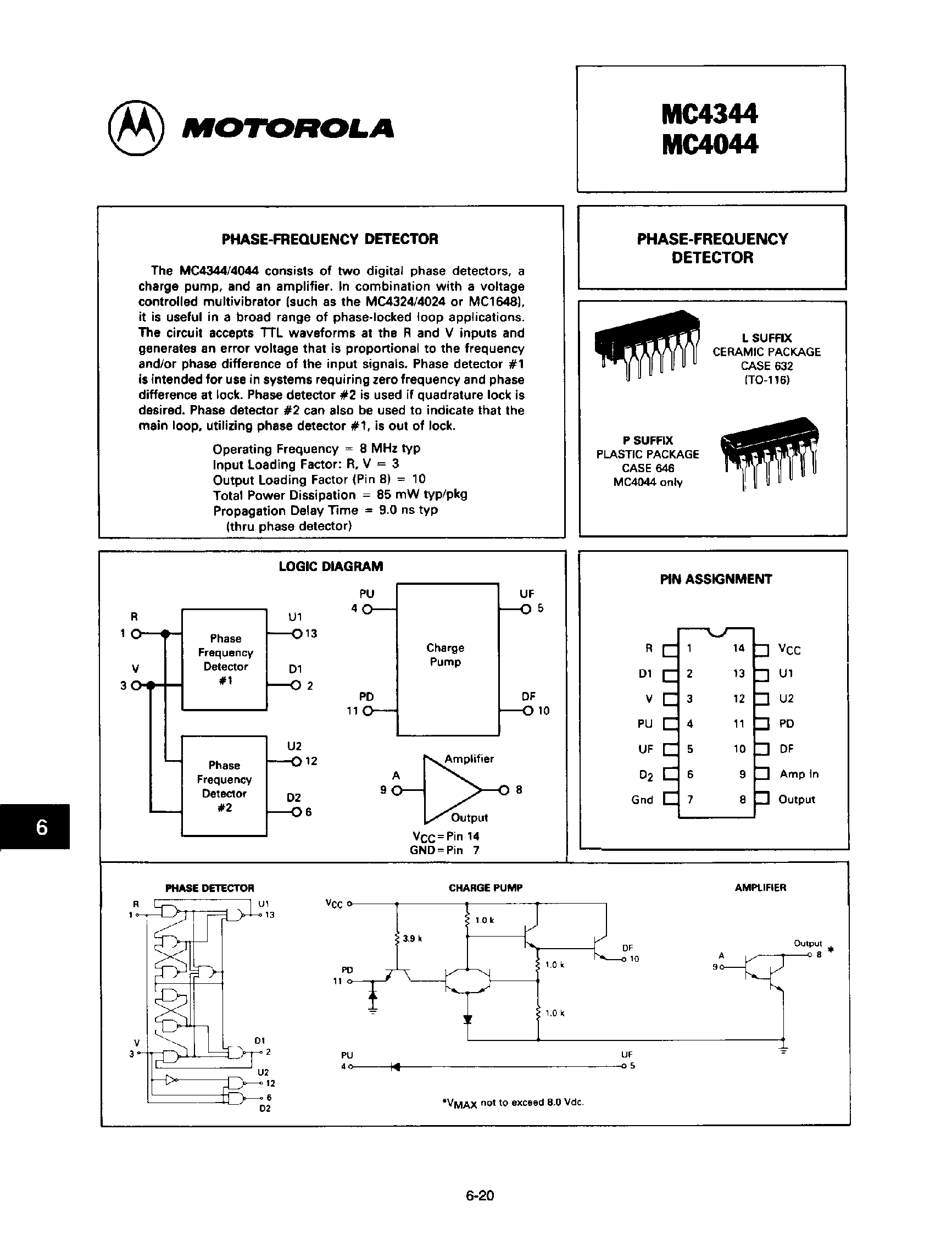 Datasheet MC4044 - PHASE-FREQUENCY DETECTOR page 1