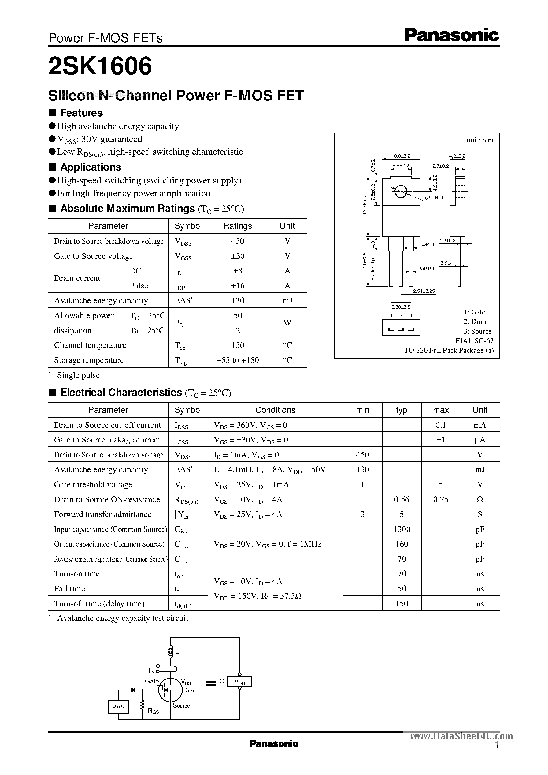 Datasheet 2SK1606 - Field Effect Transistors page 1