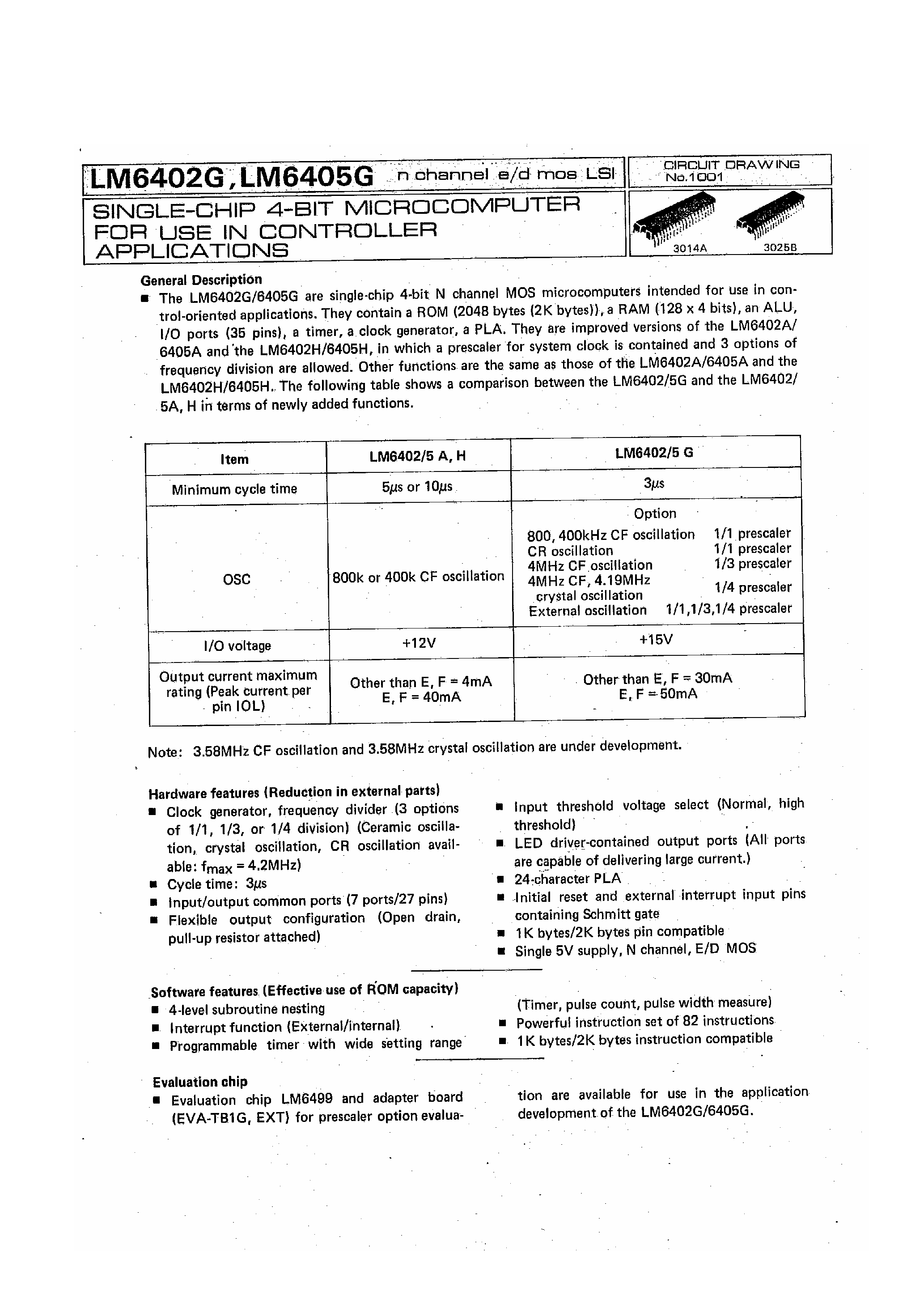 Datasheet LM6405G - 4 Bit Single-Chip Microcomputer page 1