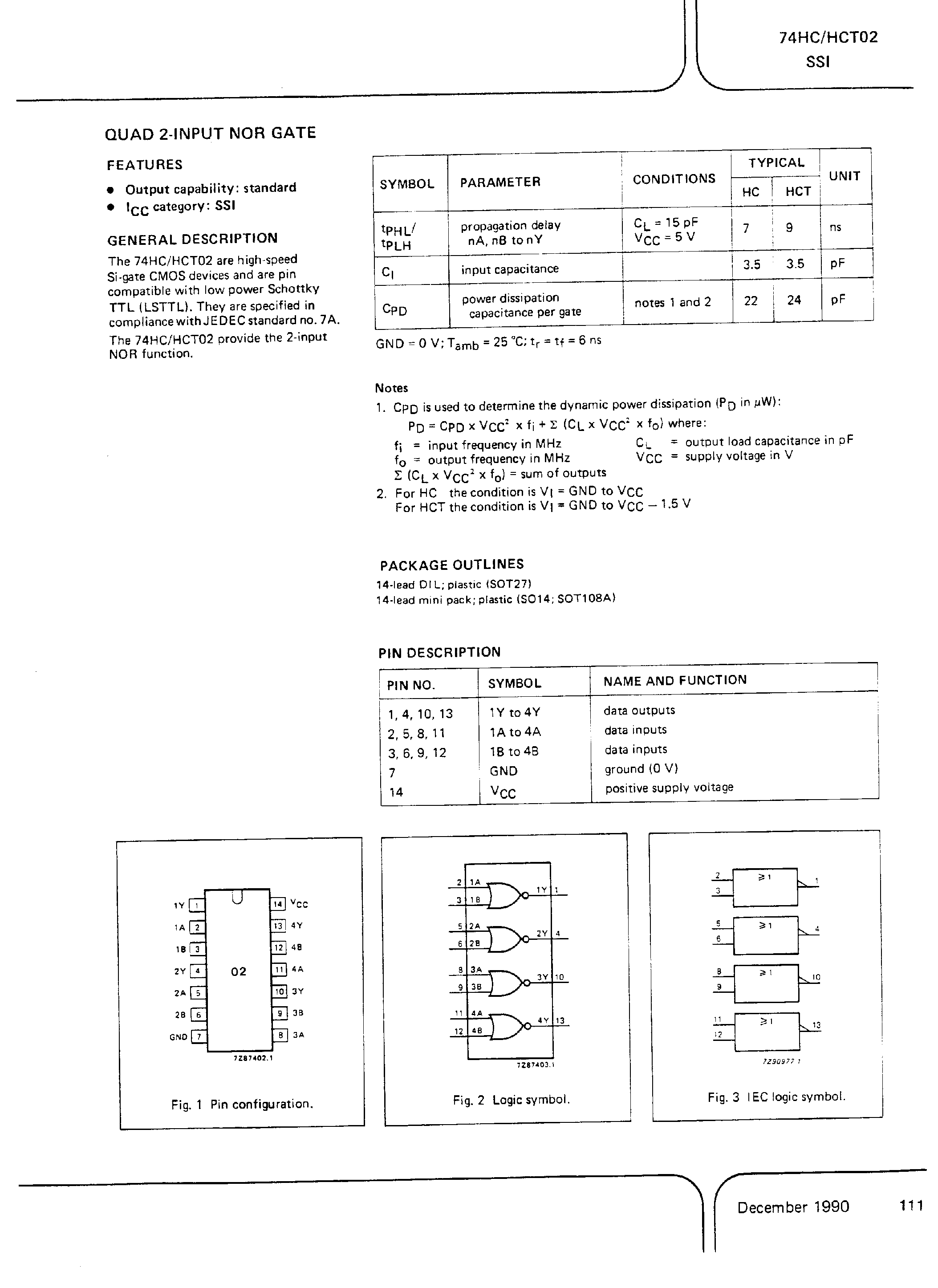 Даташит PC74HCT02 - Quad 2 Input NOR Gate страница 1