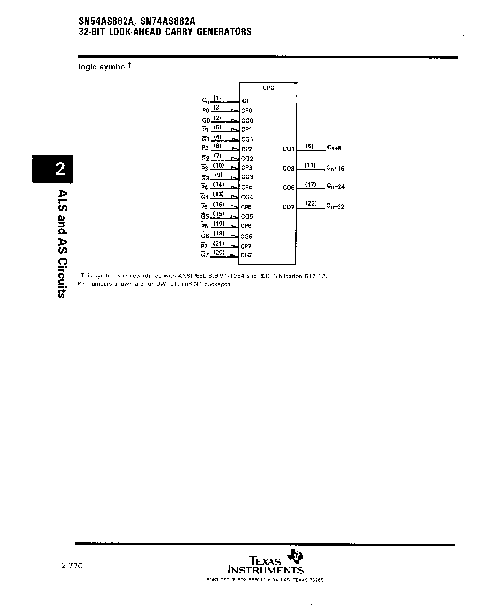 Datasheet SN74AS882A - 32 Bit Look-Ahead Carry Generatiors page 2