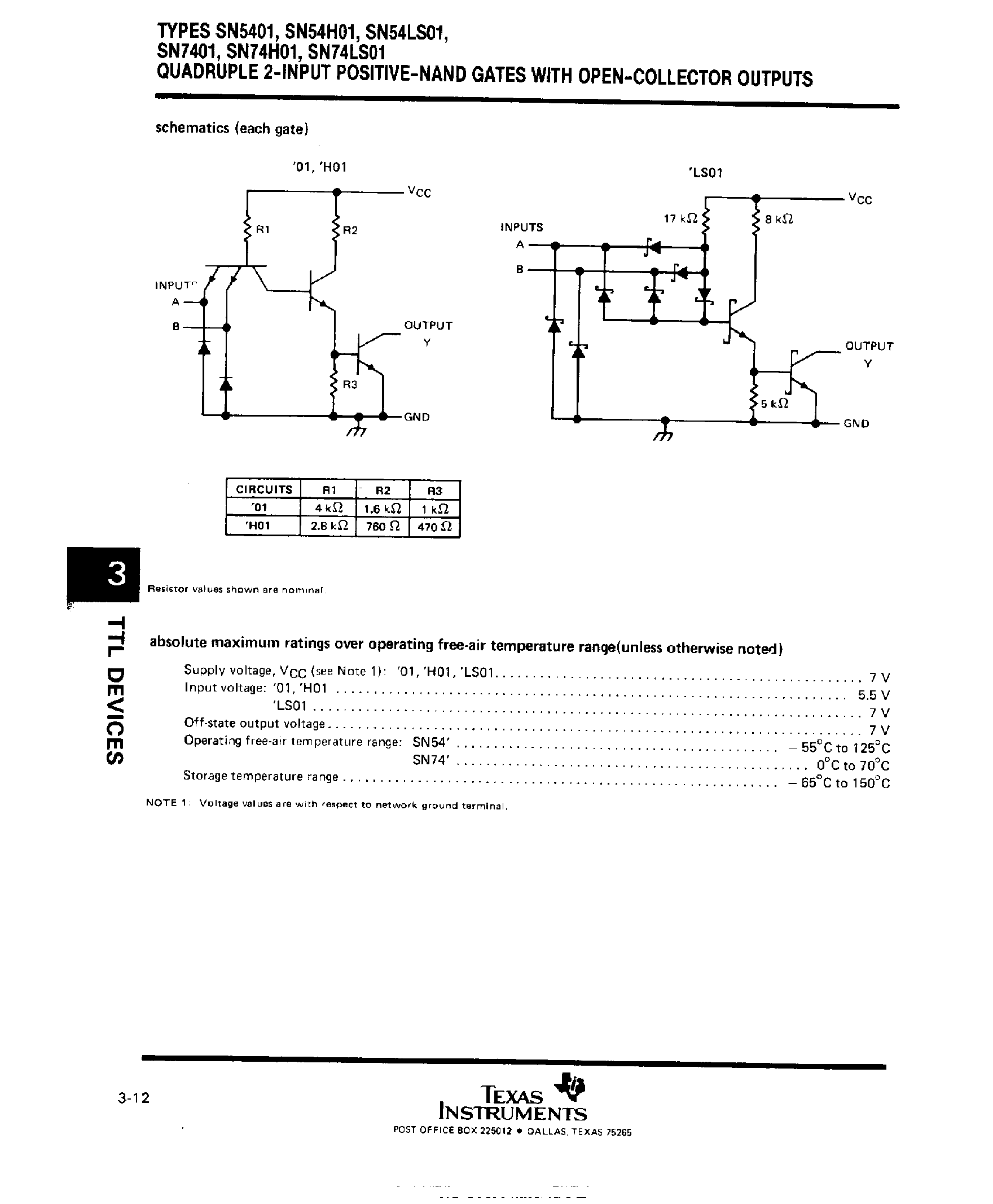 Даташит SN74H01 - Quadruple 2 Input Positive NAND Gates with Open Collector Outputs страница 2