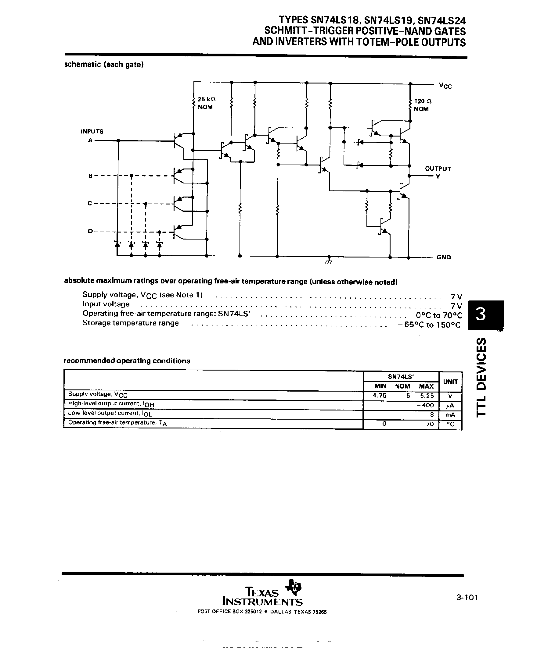 Даташит SN74LS18N - Schmitt Trigger Positive NAND Gates and Inverters with Totem Pole Outputs страница 2