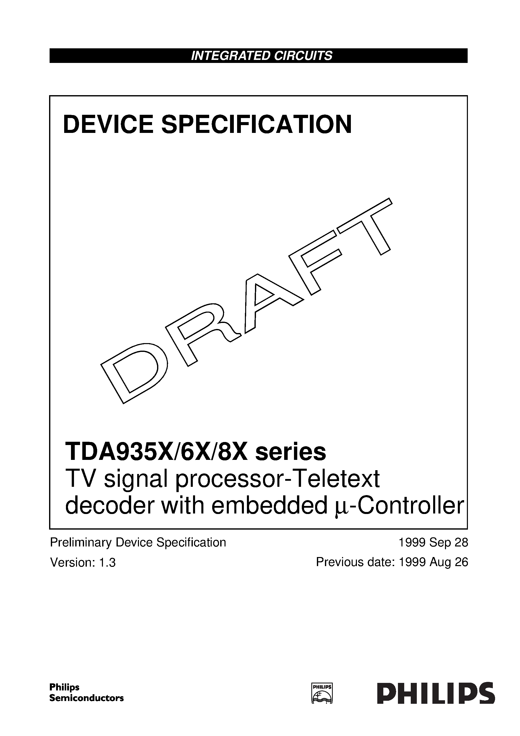 Даташит TDA938X - TV Signal Processor страница 1