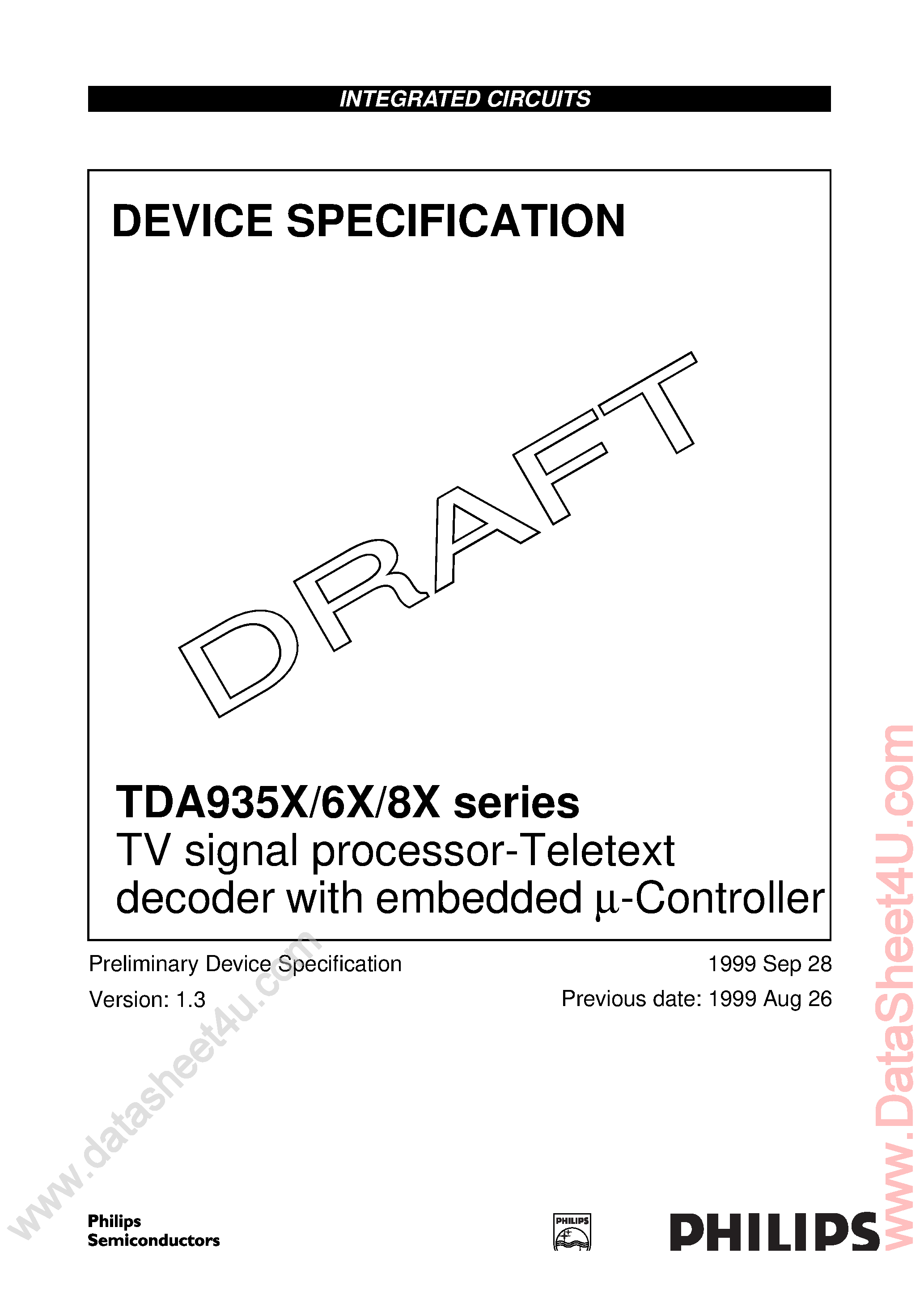 Даташит TDA936X - TV Signal Processor страница 1