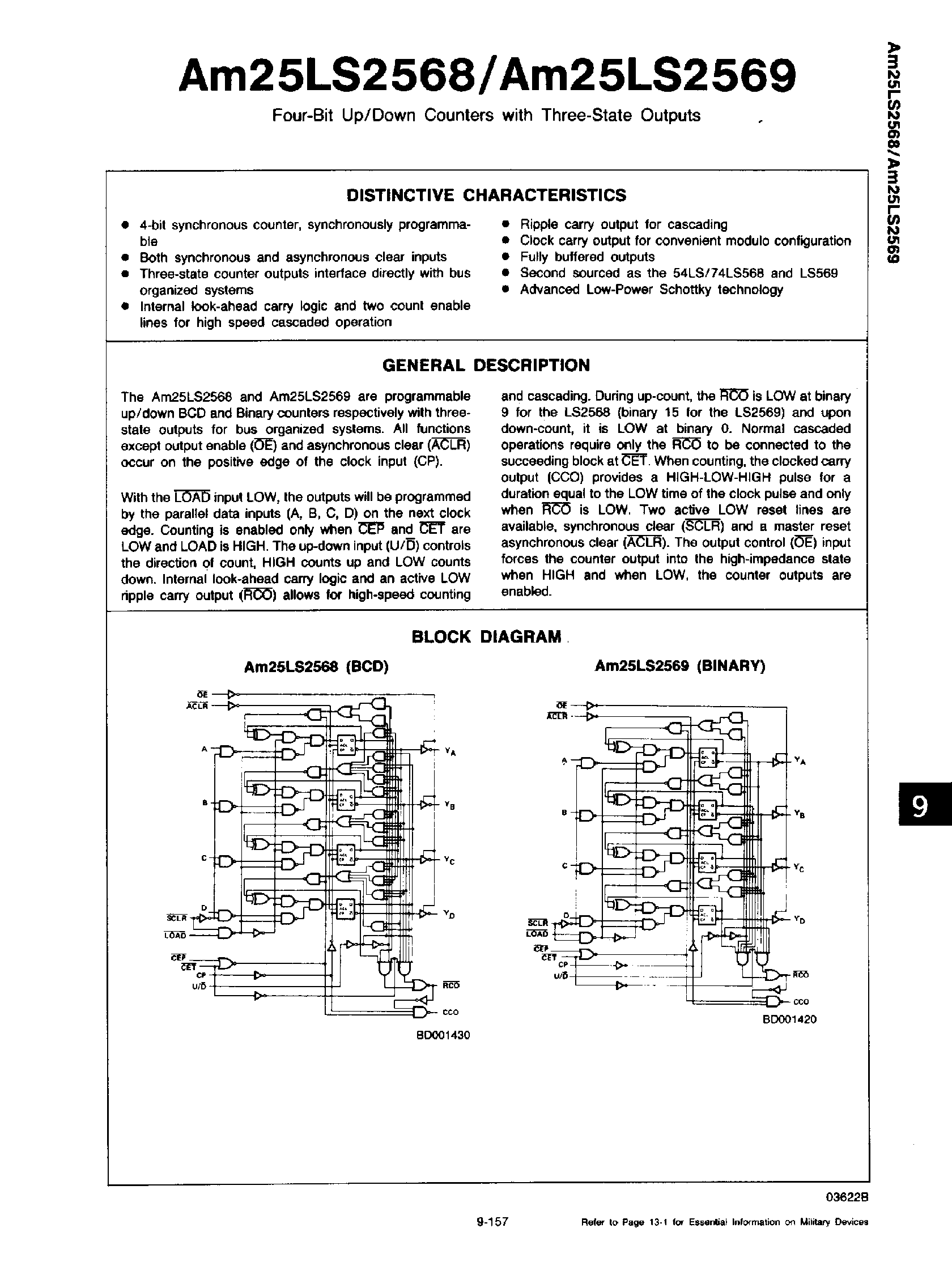 Datasheet AM25LS2569 - (AM25LS2568) 4 Bit Up/Down Counter with 3 State Outputs page 1