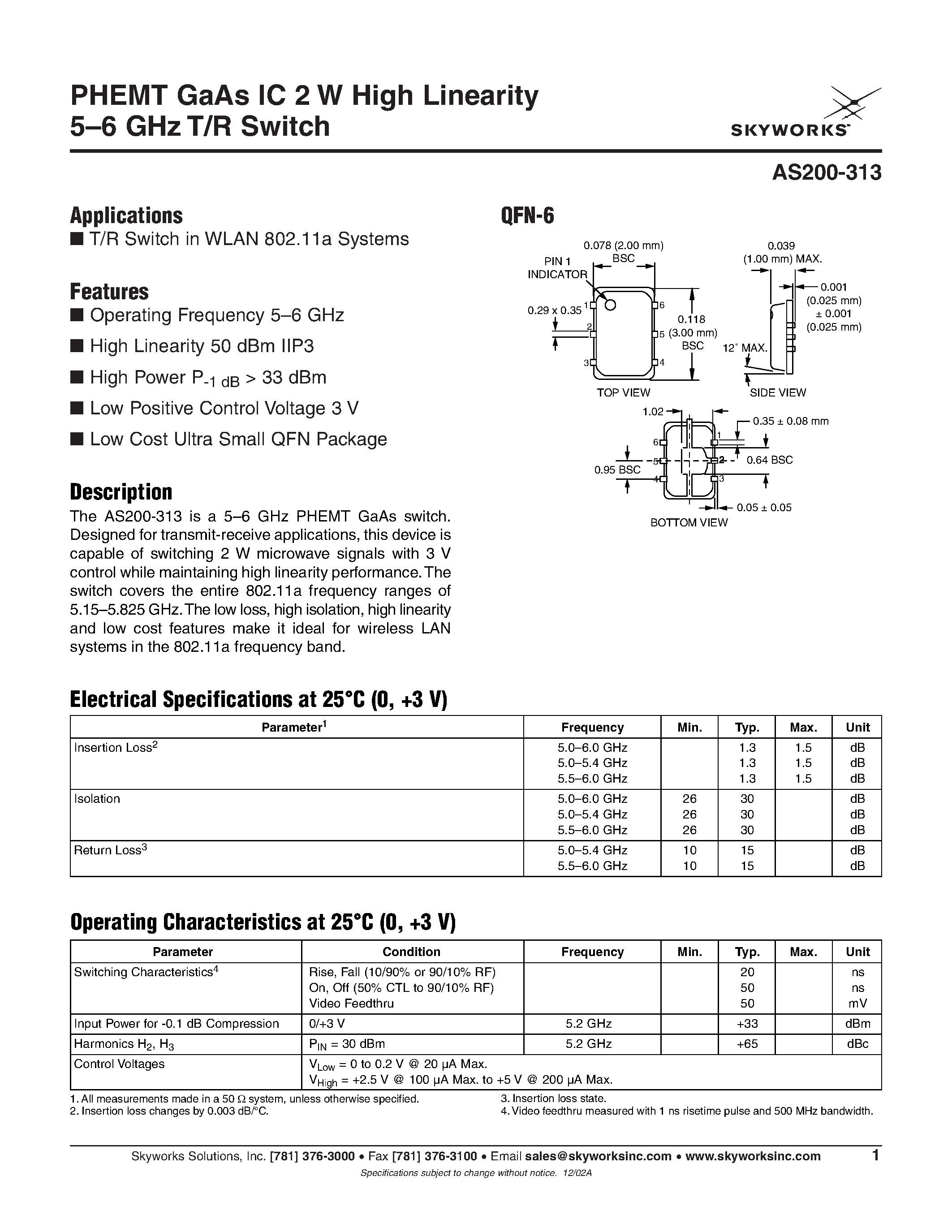 Даташит As200-313 - As200-313:PHEMT GAAS ic 2 W High Linearity 5 6 страница 1