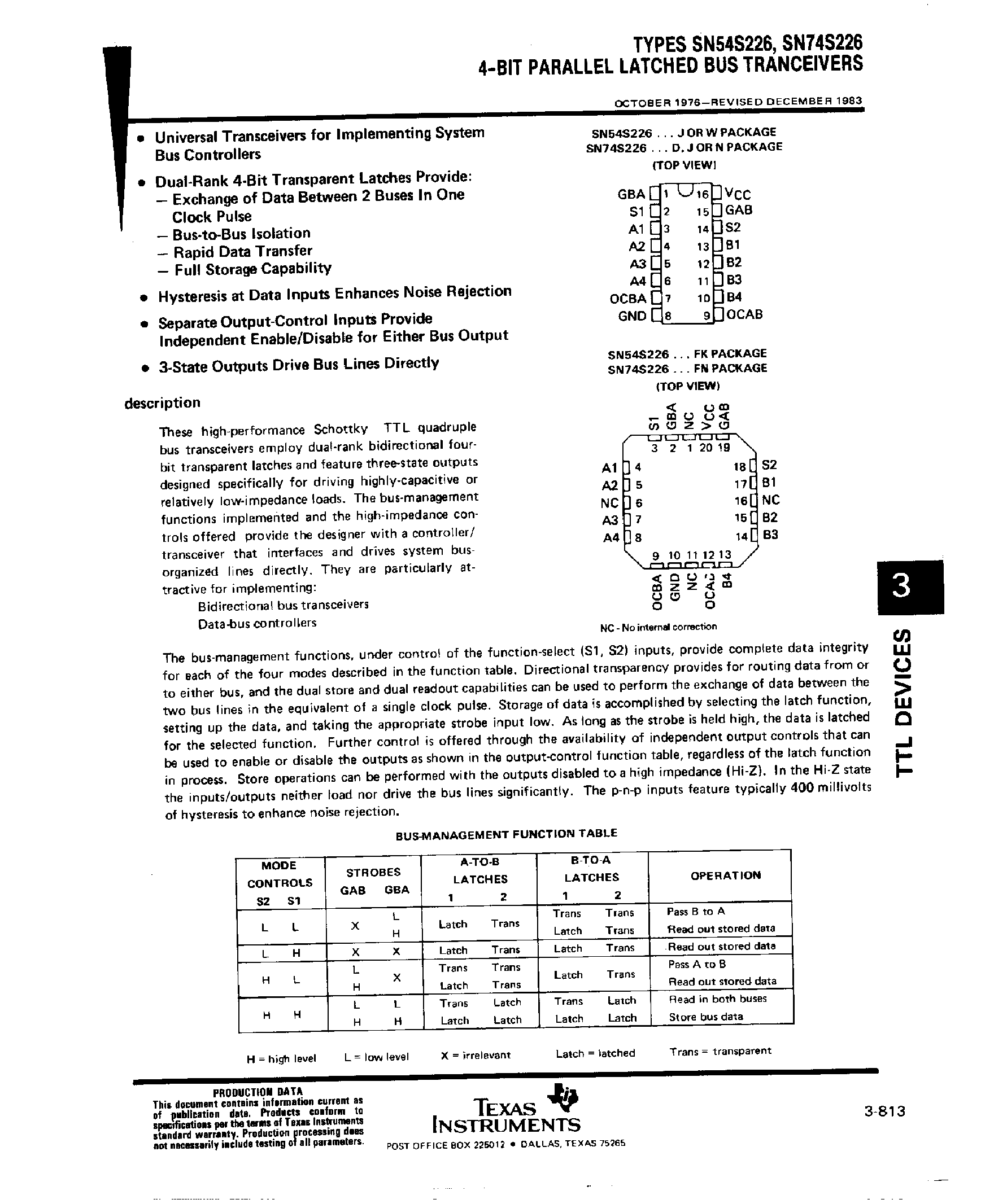 Даташит SN74S226 - 4 Bit Parallel Altched Bus Tranceivers страница 1