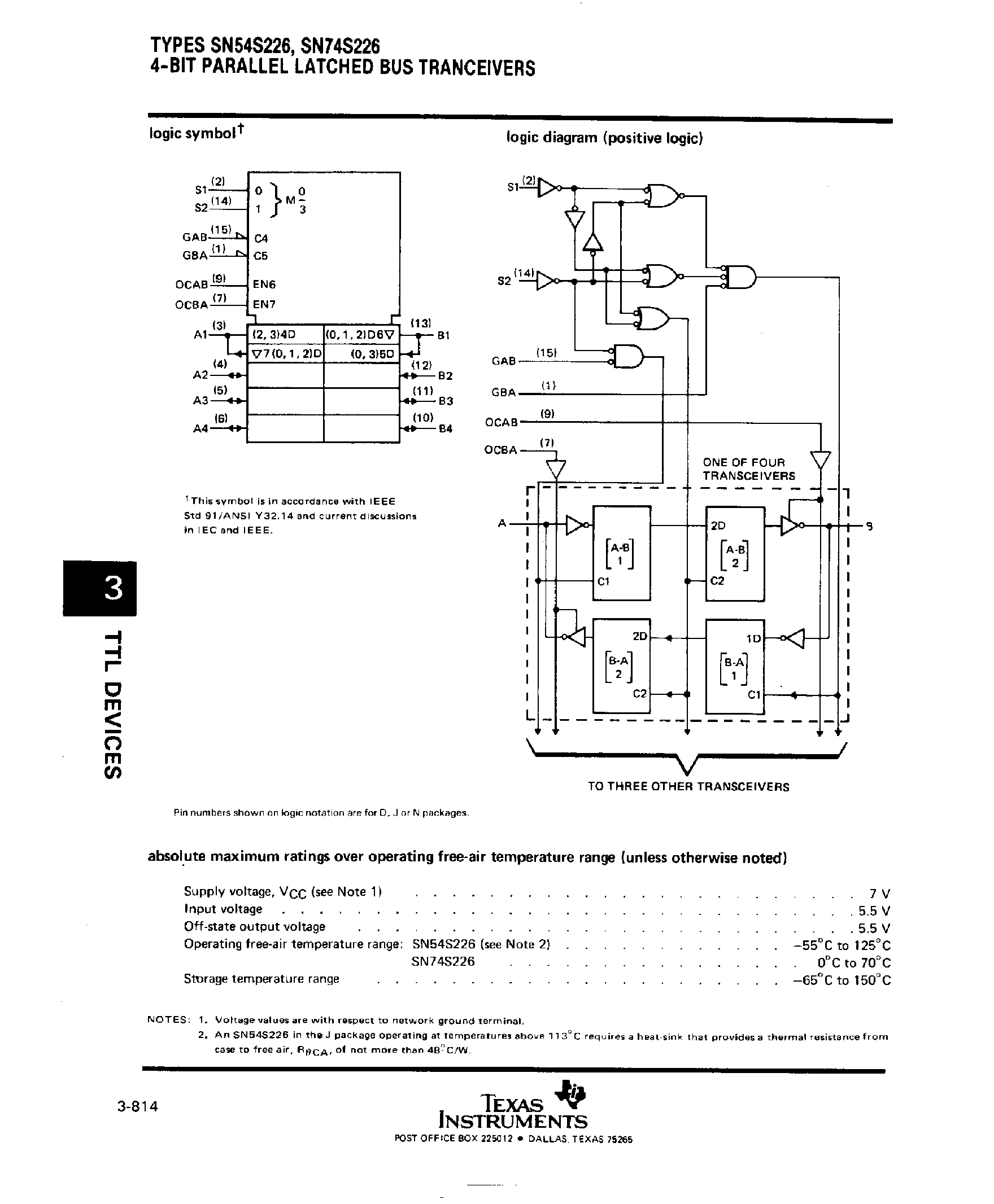 Даташит SN74S226 - 4 Bit Parallel Altched Bus Tranceivers страница 2