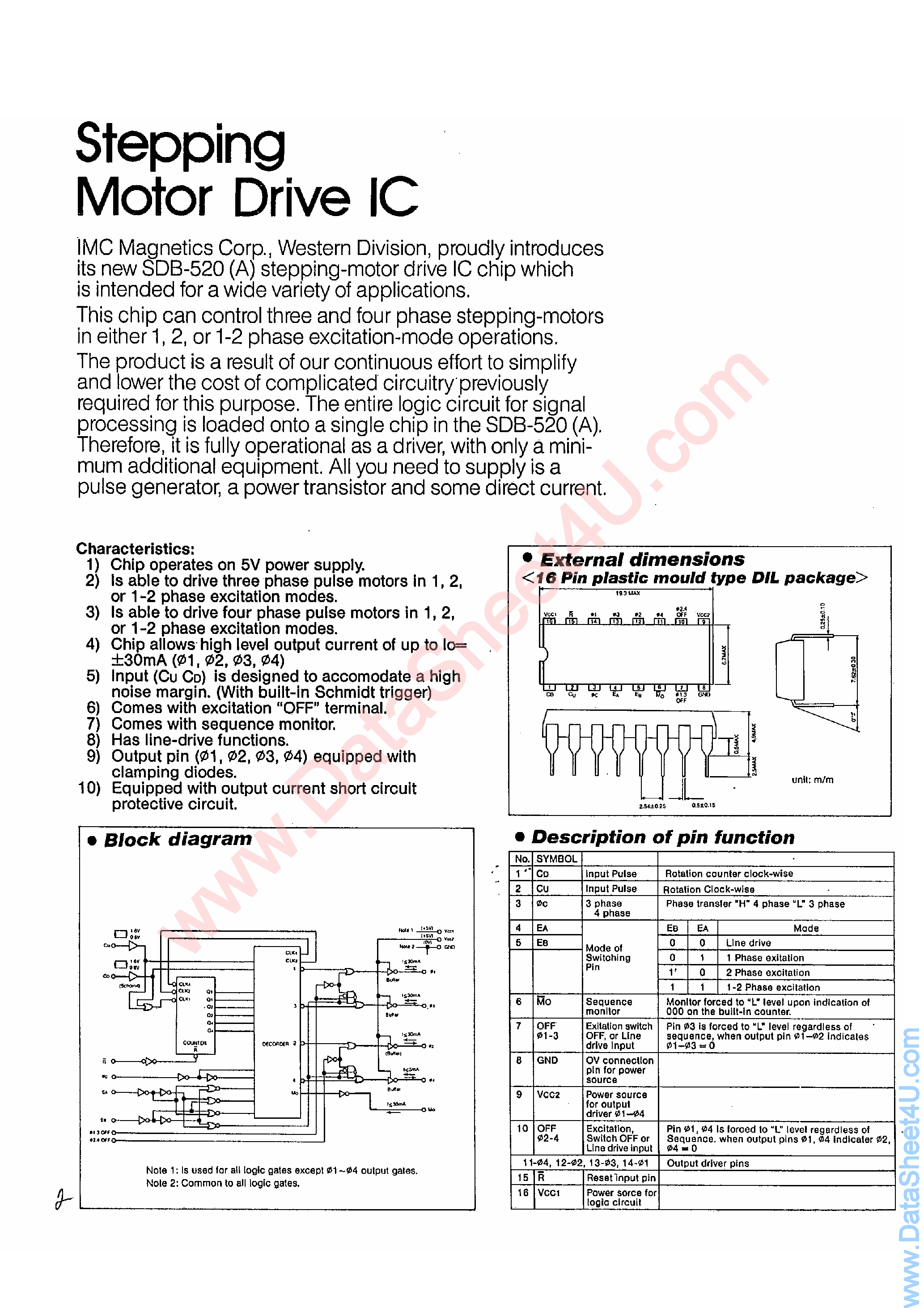 Даташит SDB520 - Stepping Motor Drive IC страница 1