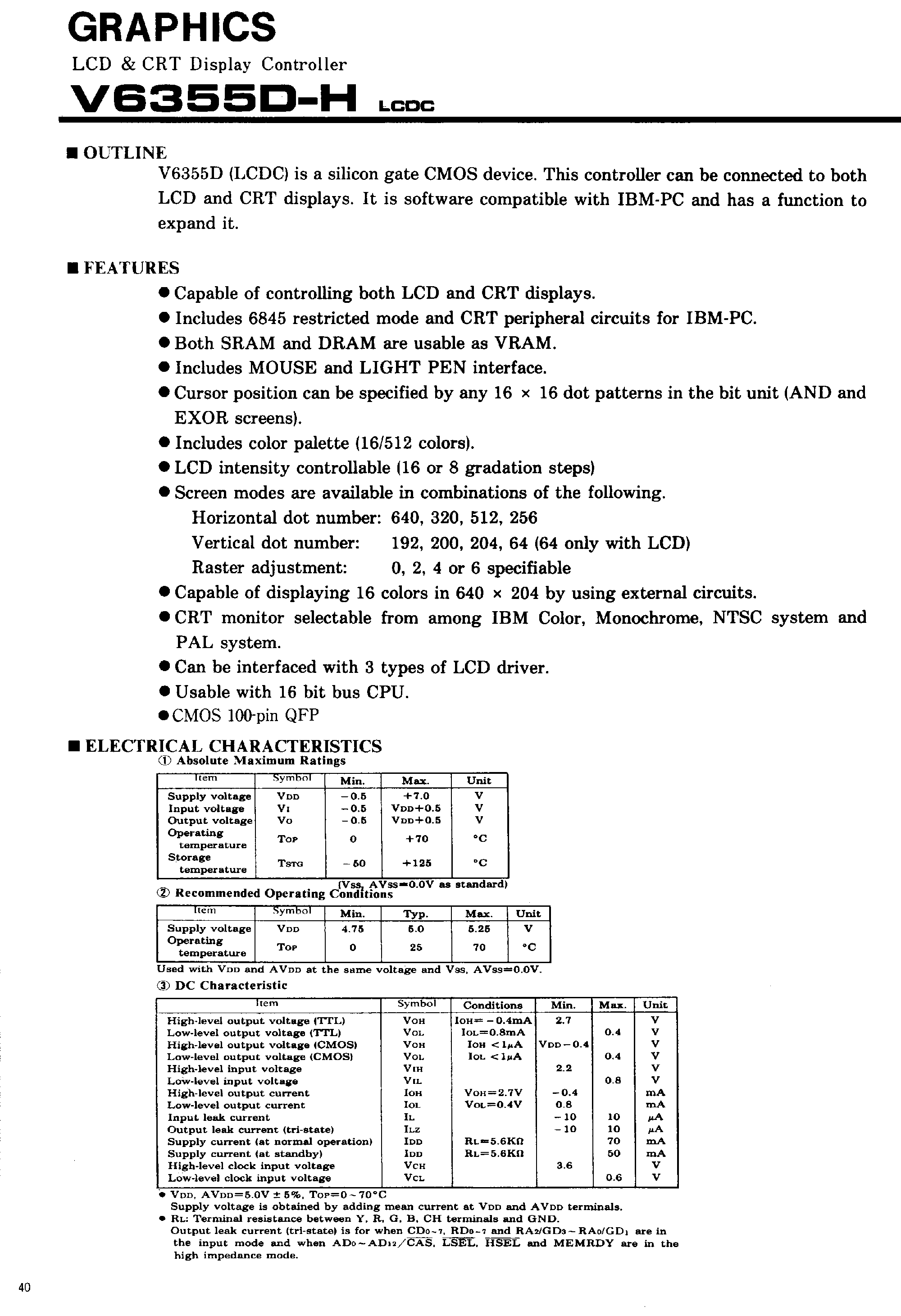 Даташит V6355D-H - LCD / CRT Display Controller страница 1