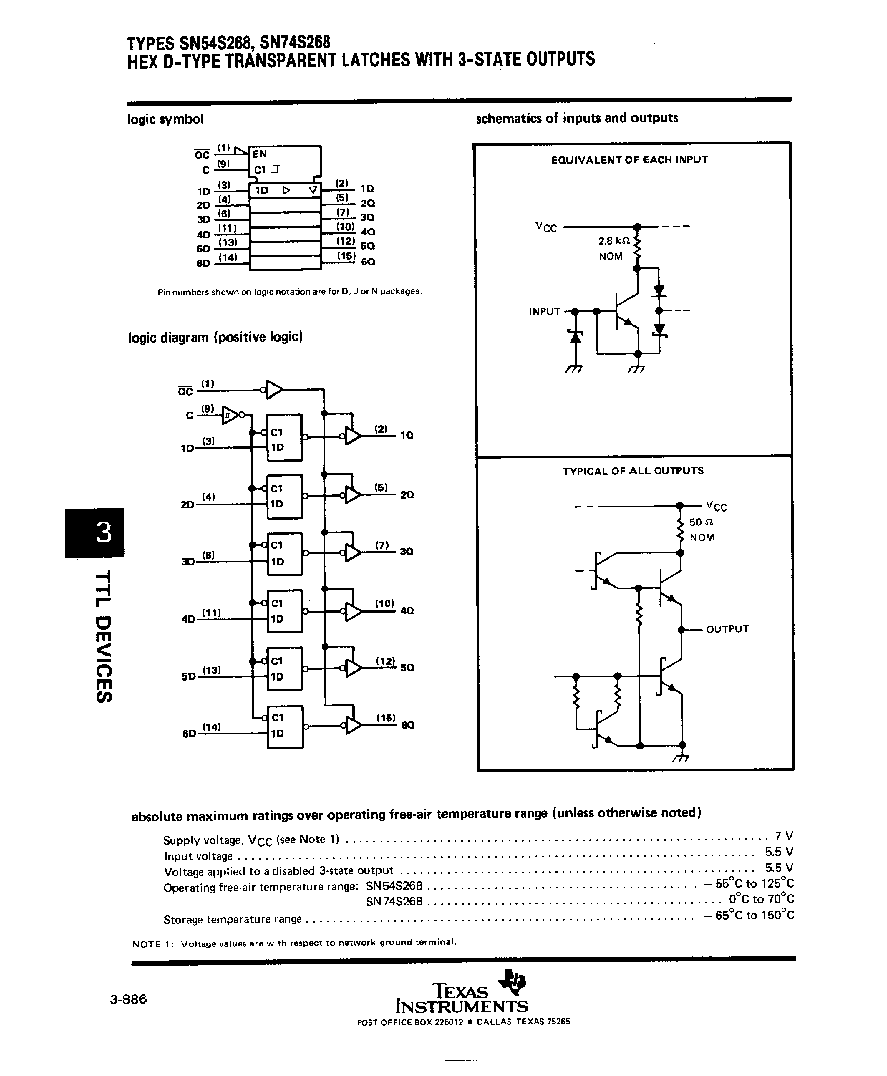 Datasheet SN74S268 - Hex D Type Transparent Latches with 3 State Outputs page 2