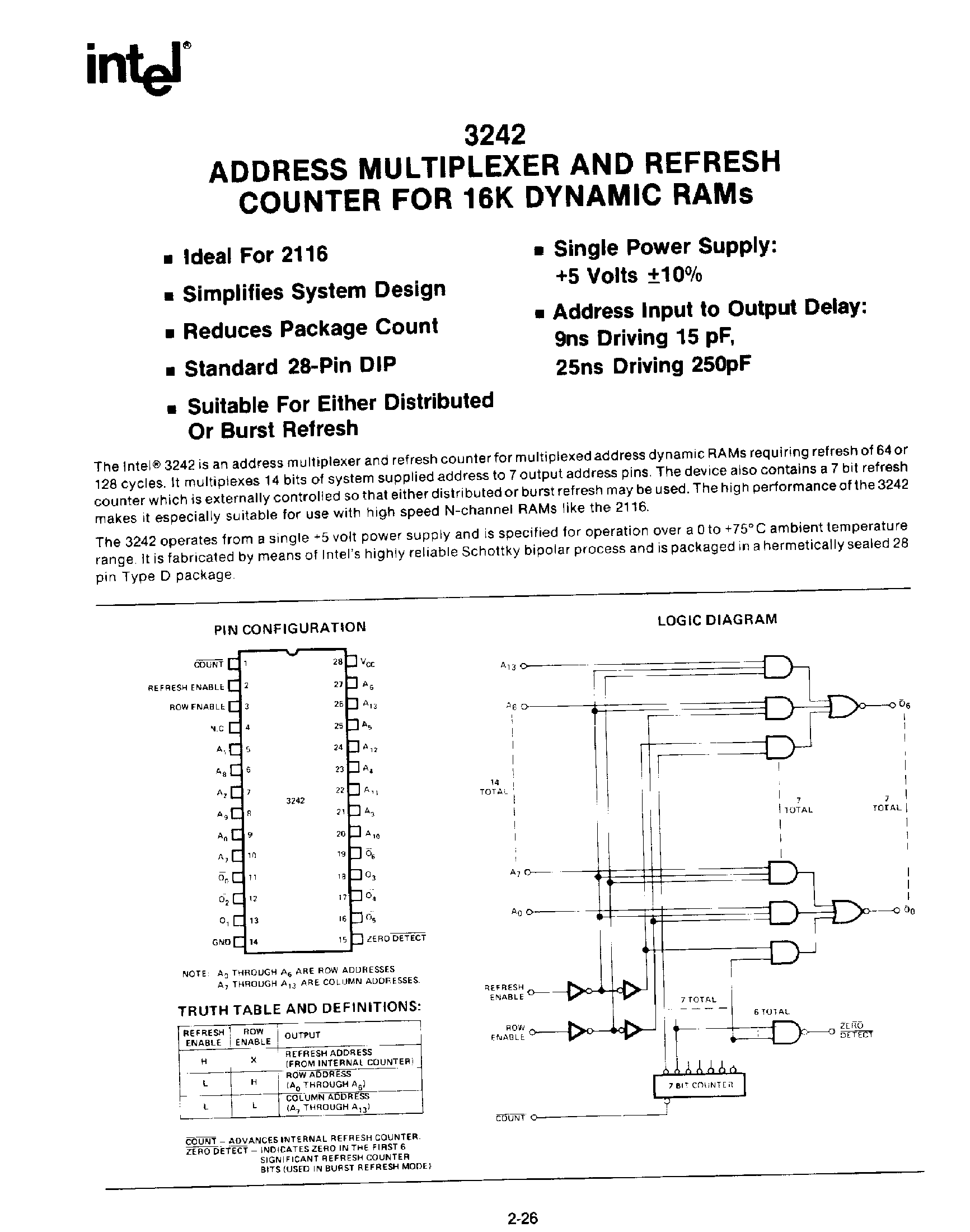 Datasheet D3242 - Address Multiplexer and Refresh Counter for 16K DRAM page 1