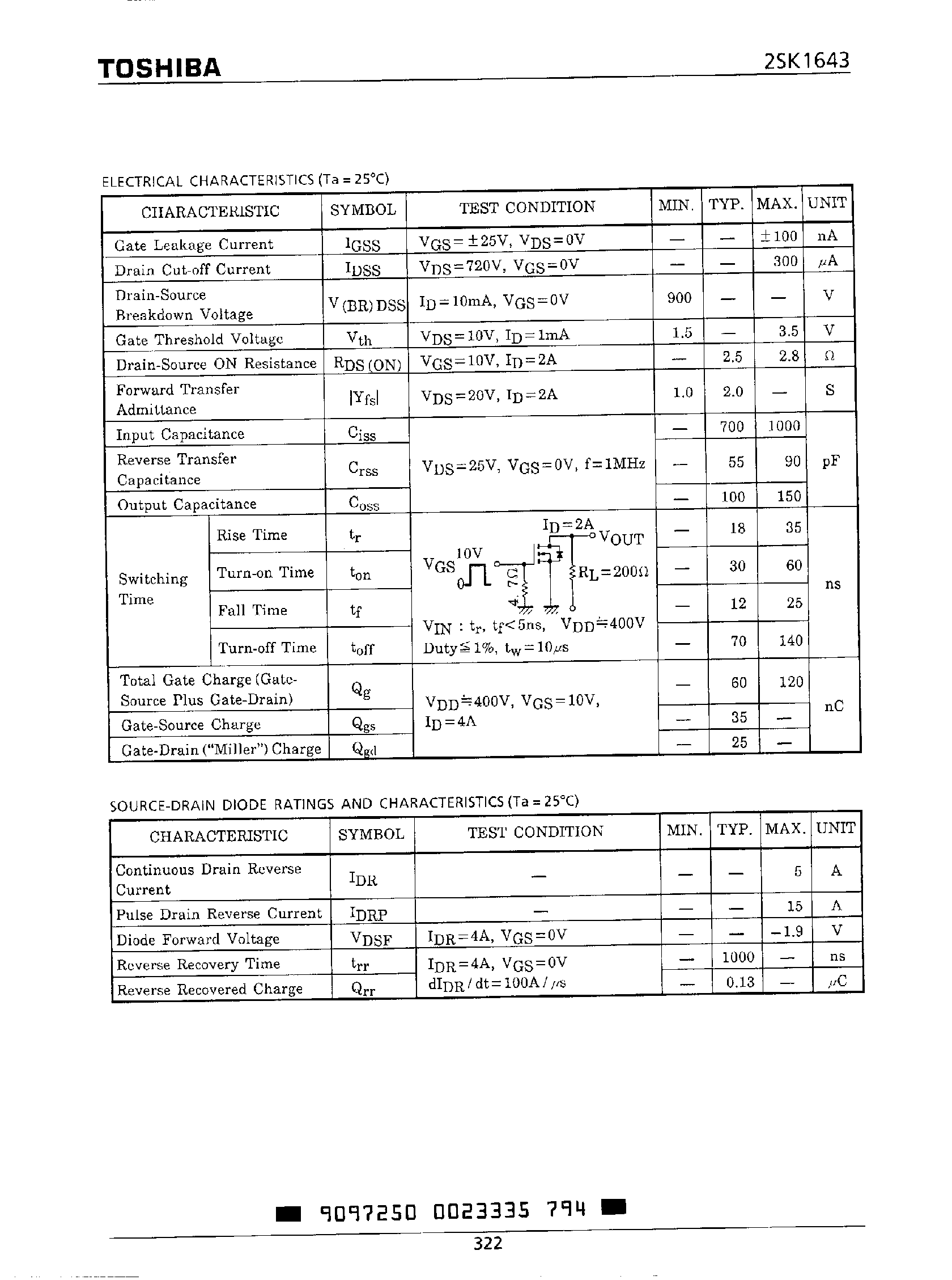 Datasheet 2SK1643 - Field Effect Transistor / Silicon N Channel MOS Type page 2