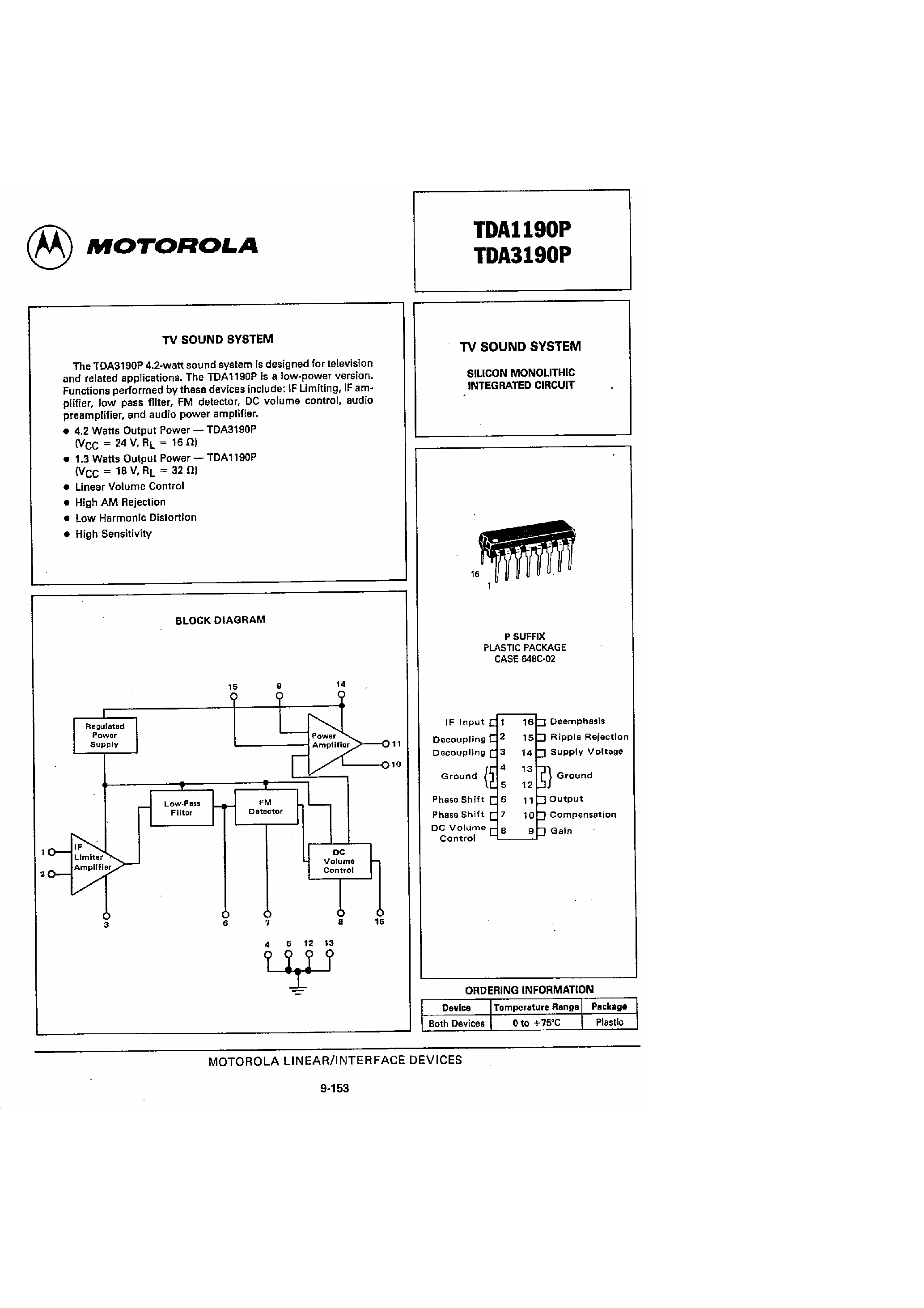 Datasheet TDA1190P - TV Sound System page 1