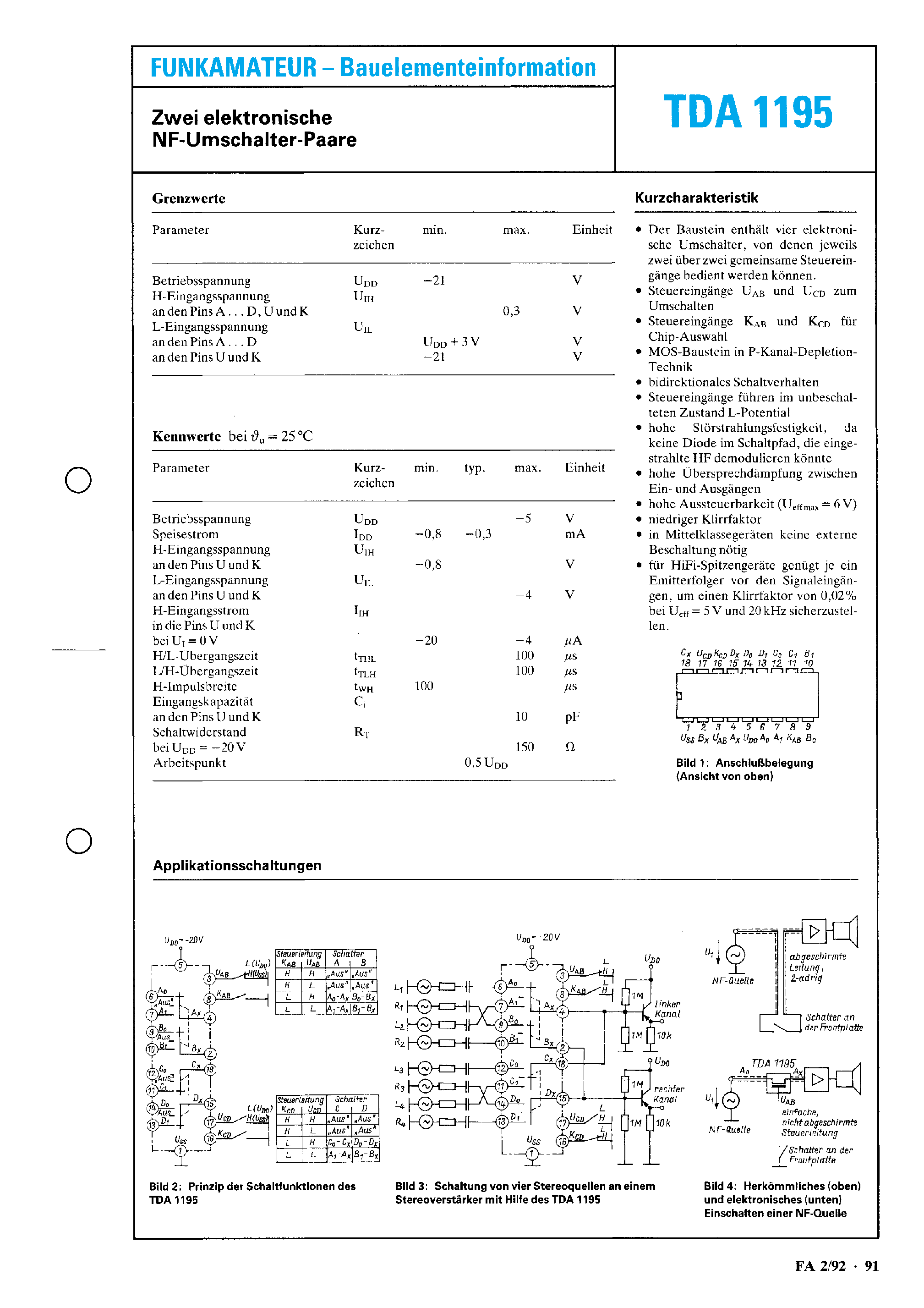 Datasheet TDA1195 - NF Umschalter - Paare page 1