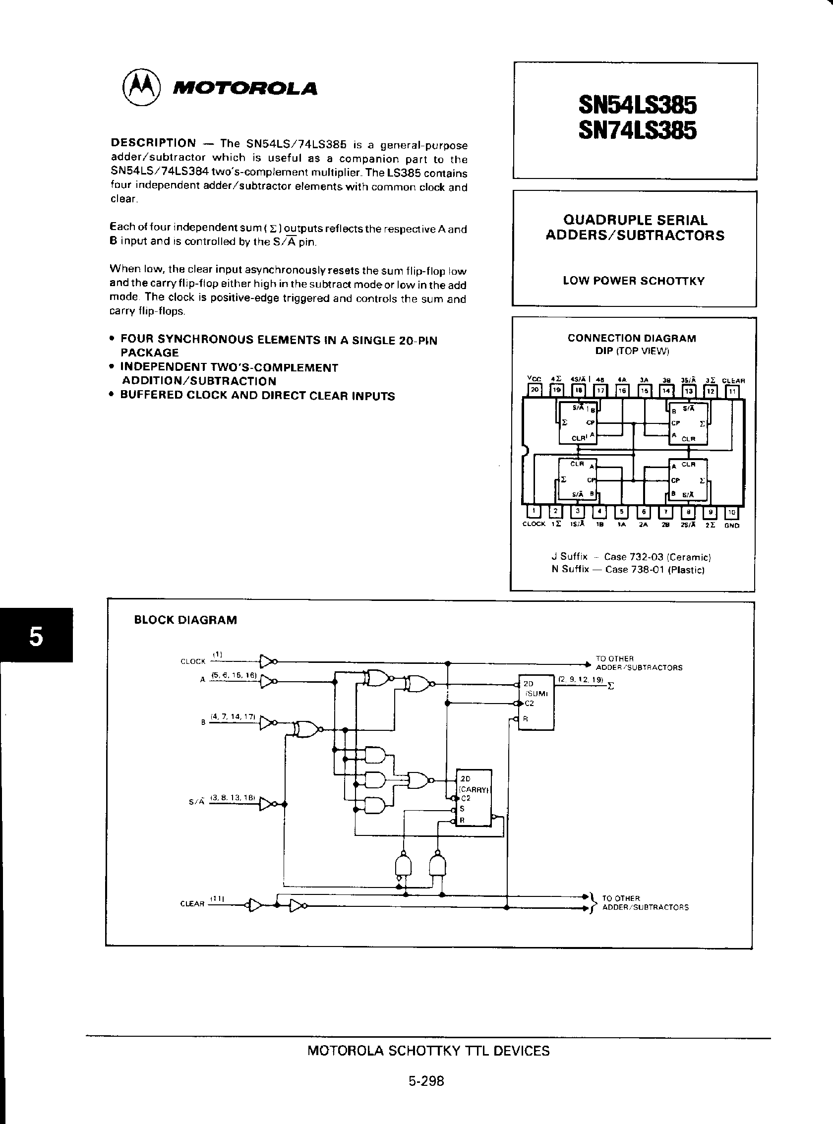 Даташит SN74LS385 - Quadruple Serial Adders / Subtractors страница 1