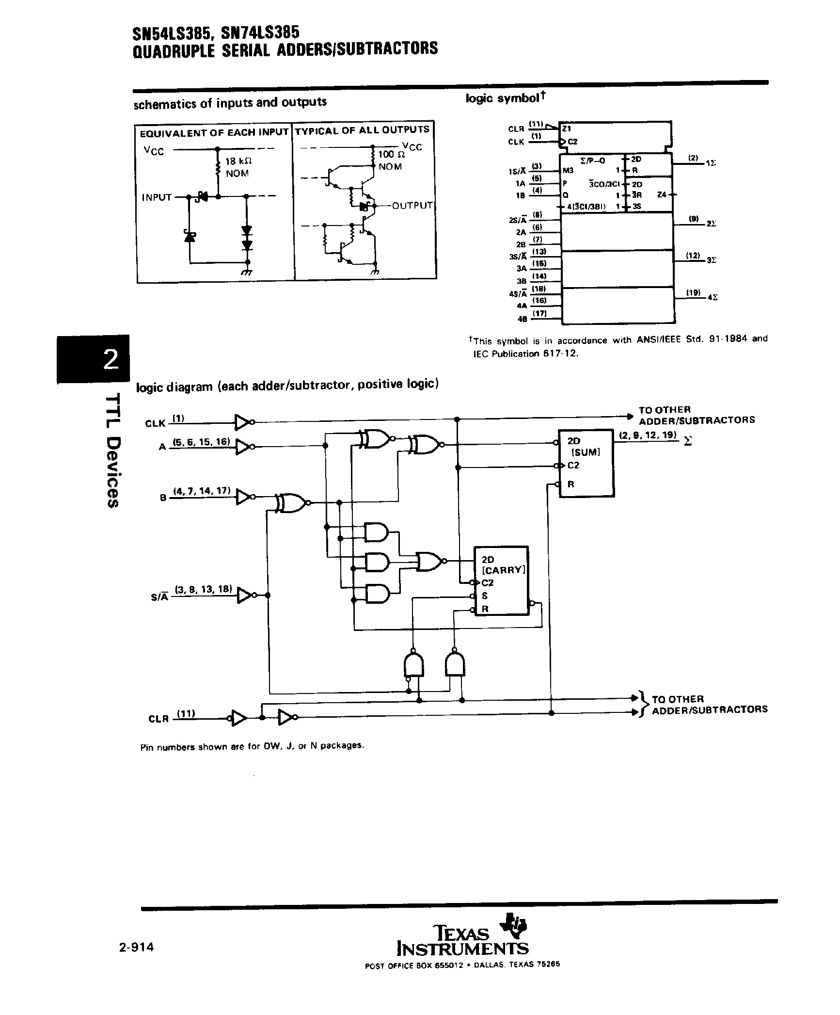 Даташит SN74LS385 - Quadruple Serial Adders / Subtractors страница 2