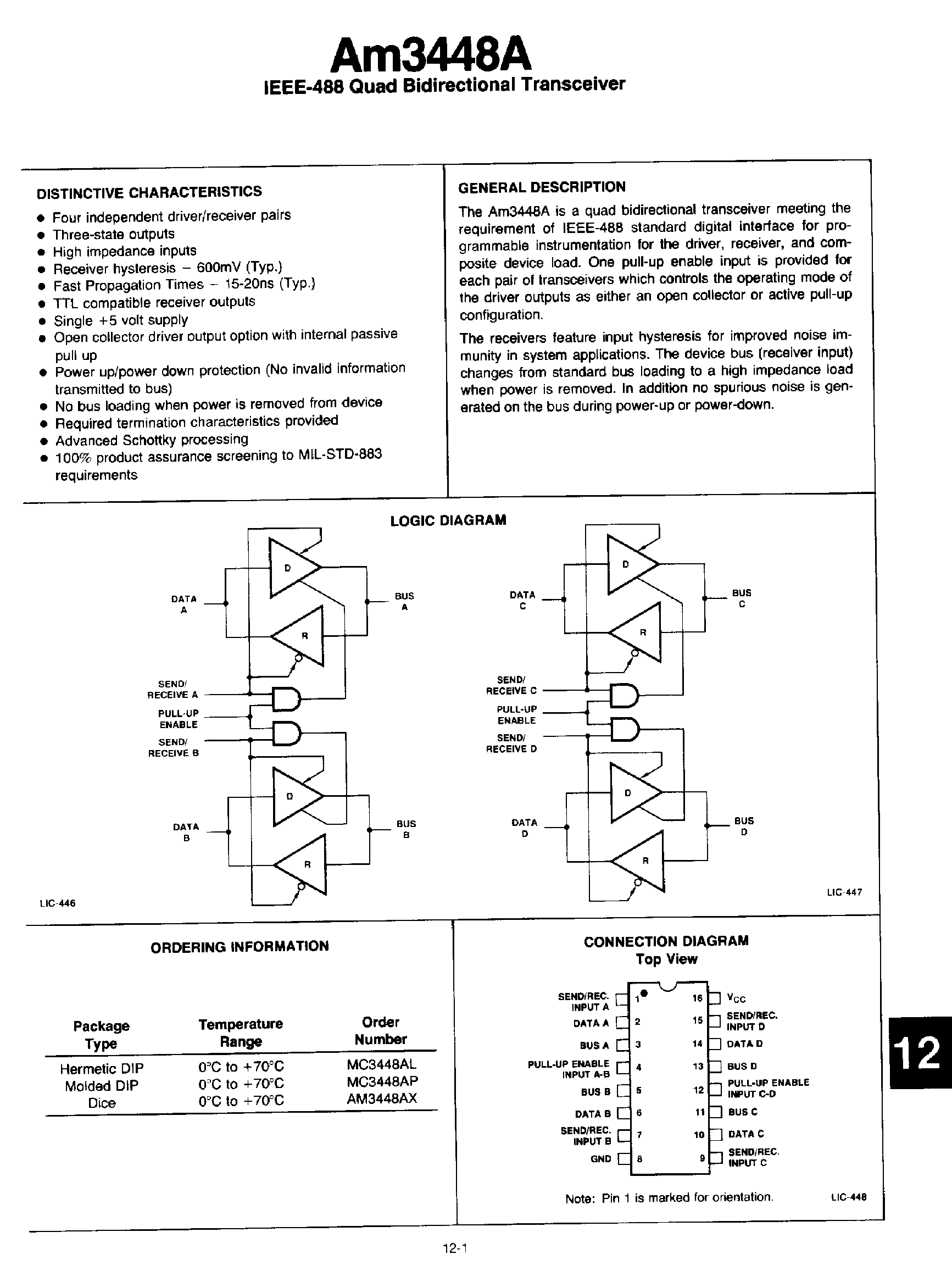 Даташит MC3448A - IEEE-488 Quad Bidirectional Transceiver страница 1