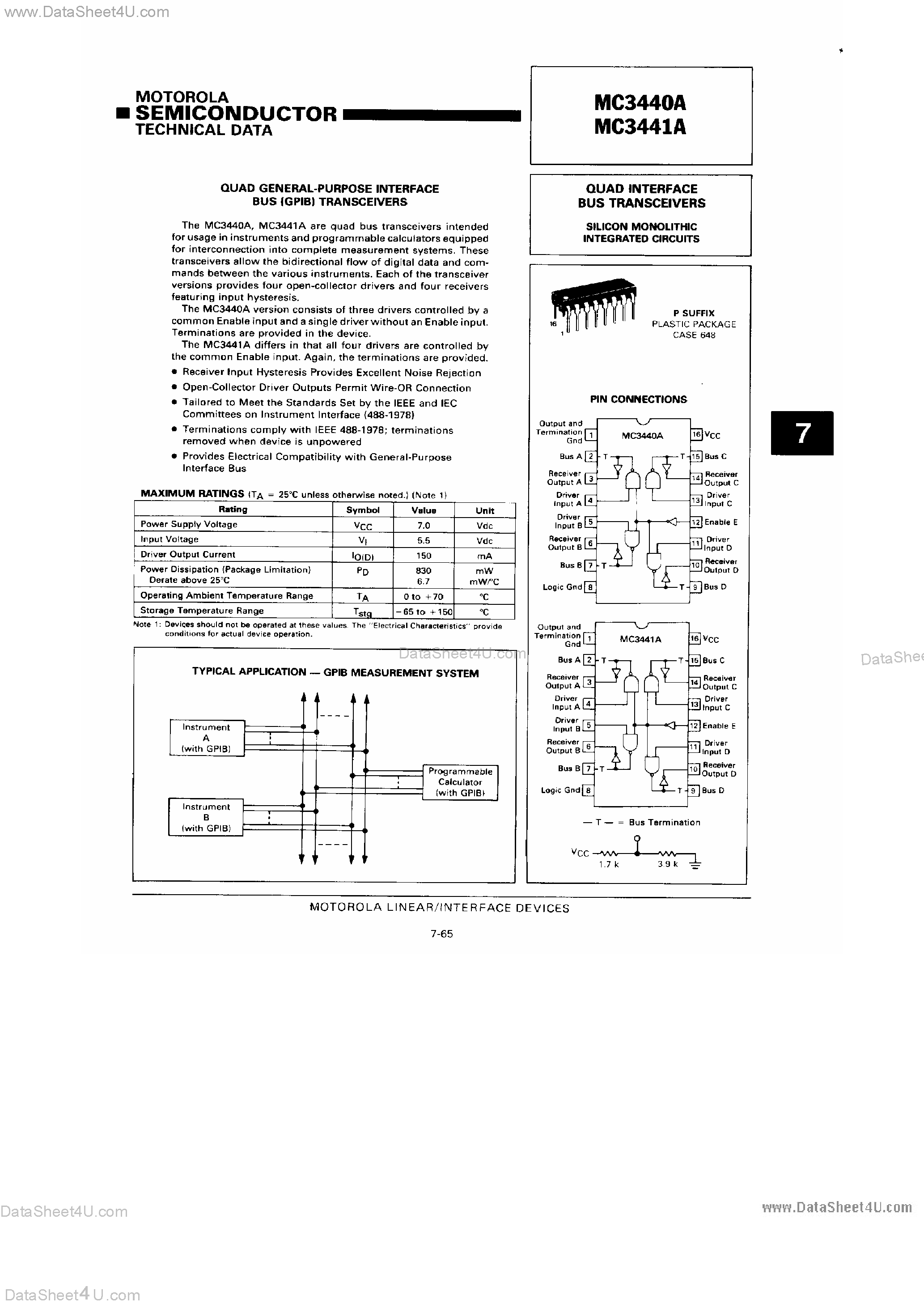 Даташит MC3441A - Quad General Purpose Interface Bus Transceiver страница 1