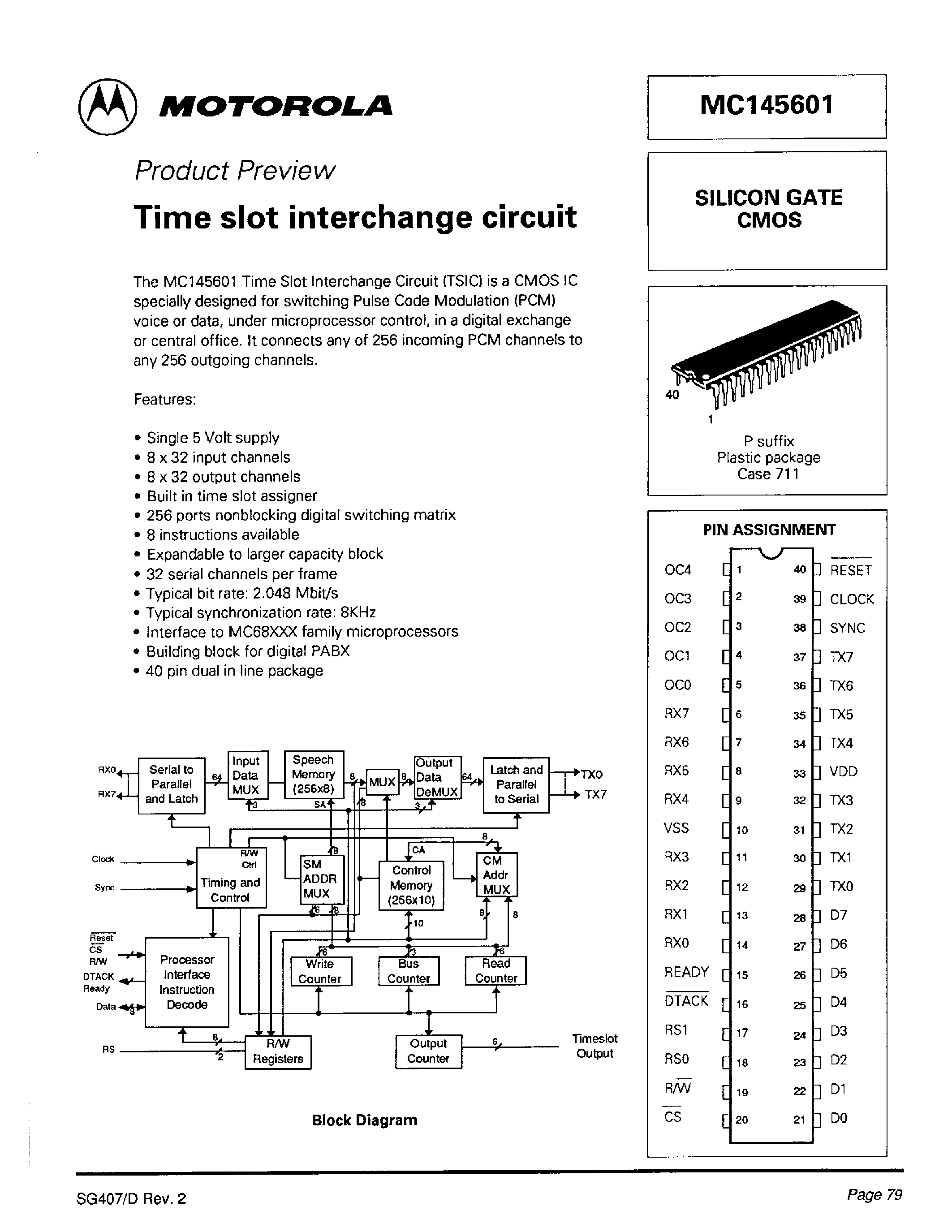 Даташит MC145601 - Time slot interchange circuit страница 1