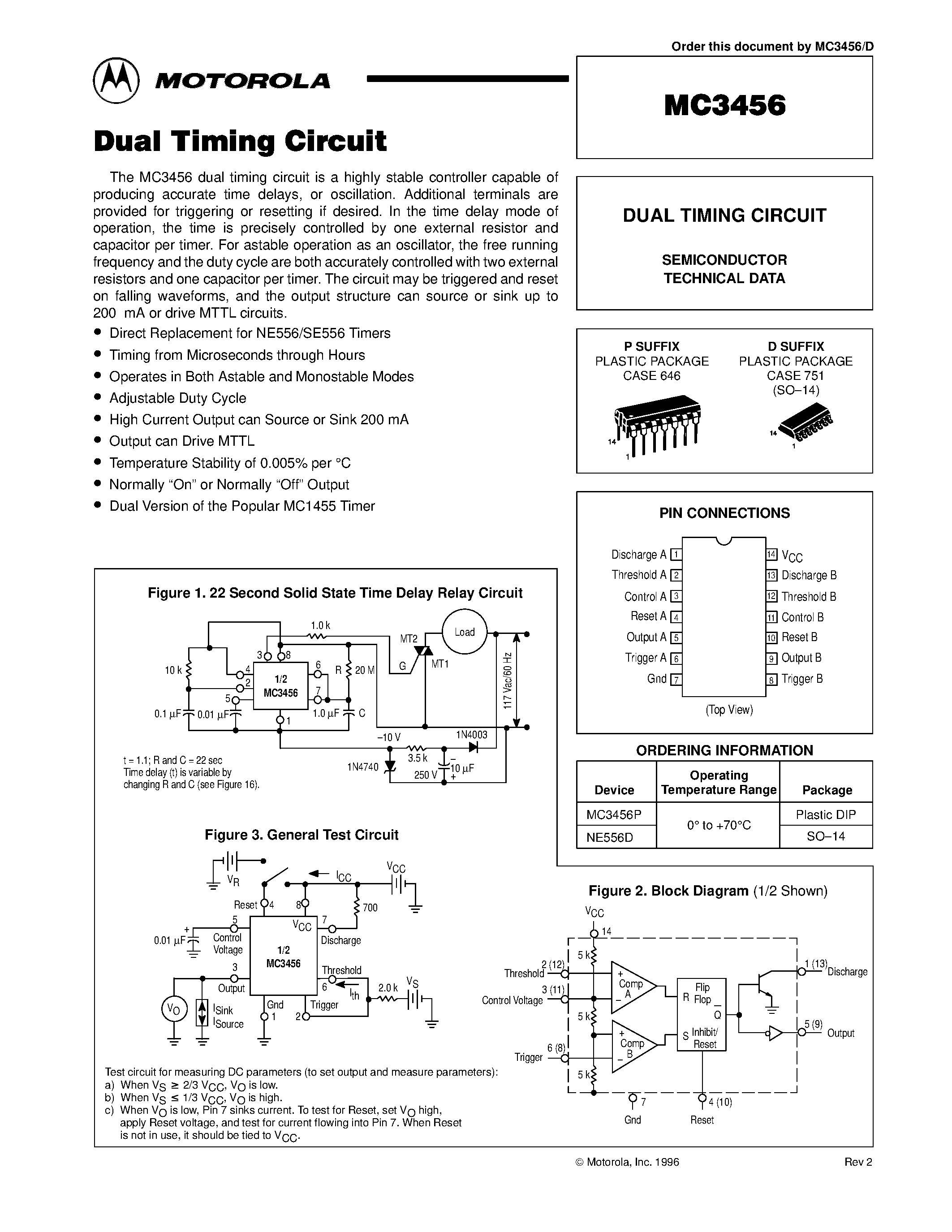 Даташит MC3456 - DUAL TIMING CIRCUIT страница 1