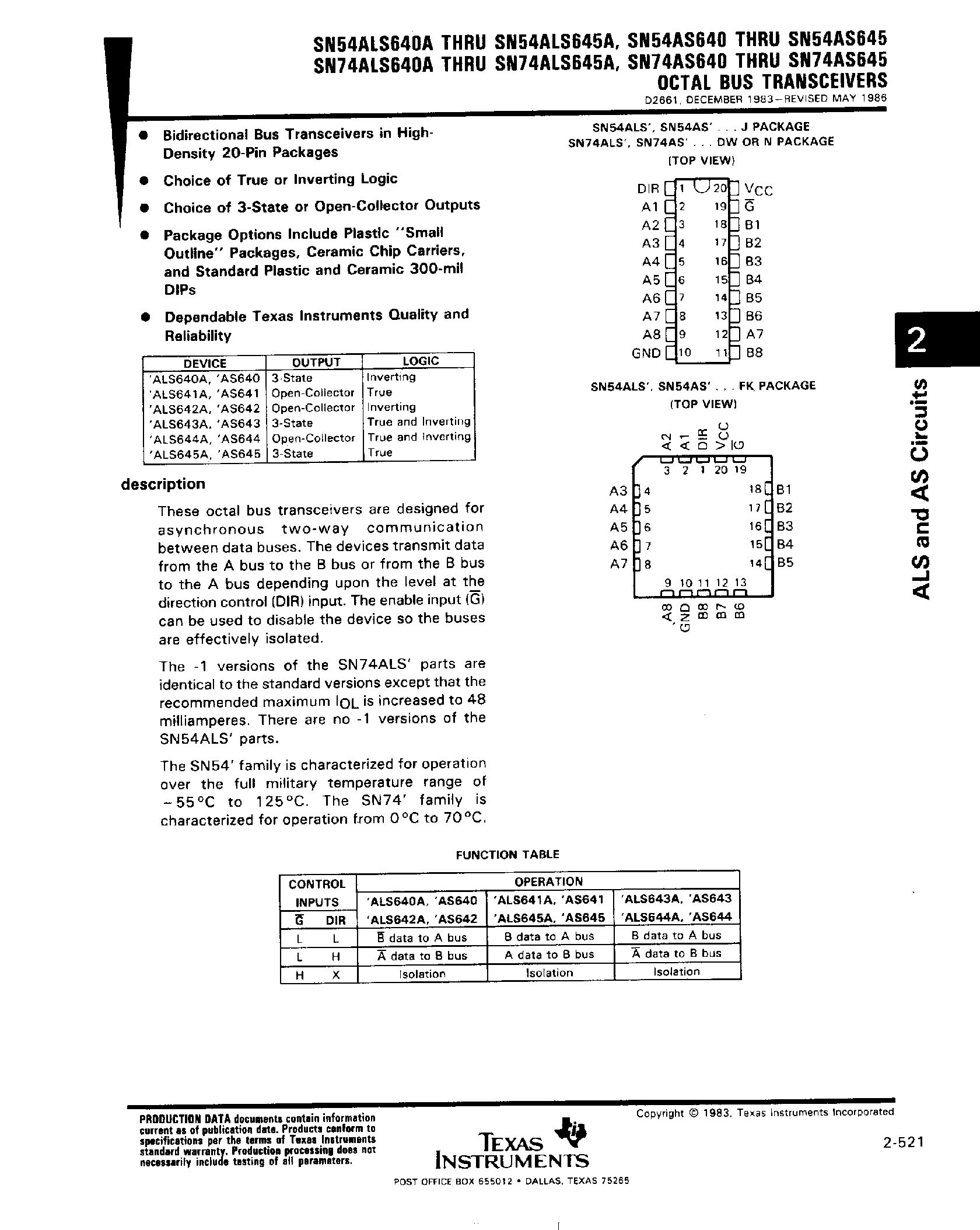 Datasheet SN74ALS643 - Octal Bus Transceivers page 1