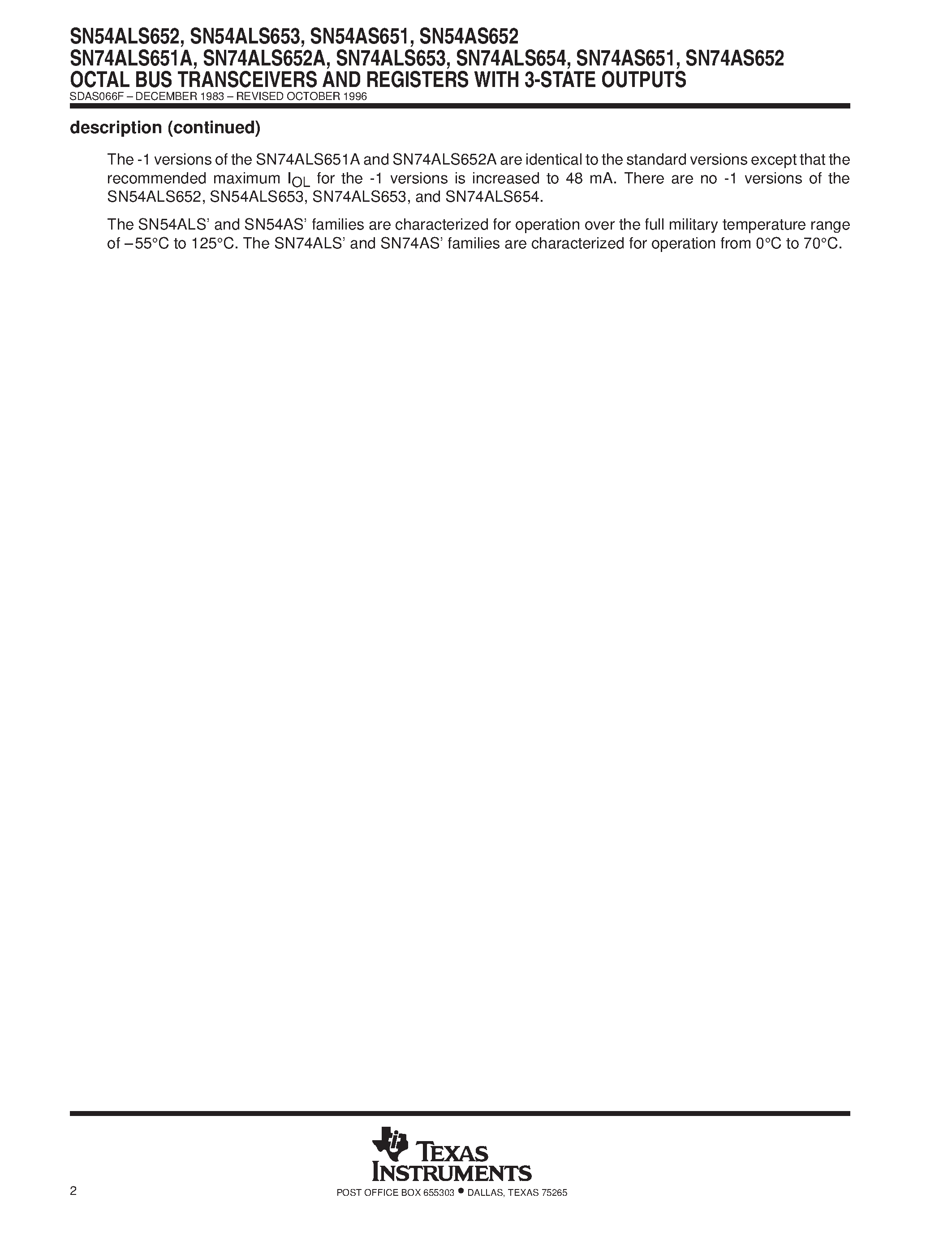 Даташит SN74ALS653 - OCTAL BUS TRANSCEIVERS AND REGISTERS WITH 3-STATE OUTPUTS страница 2