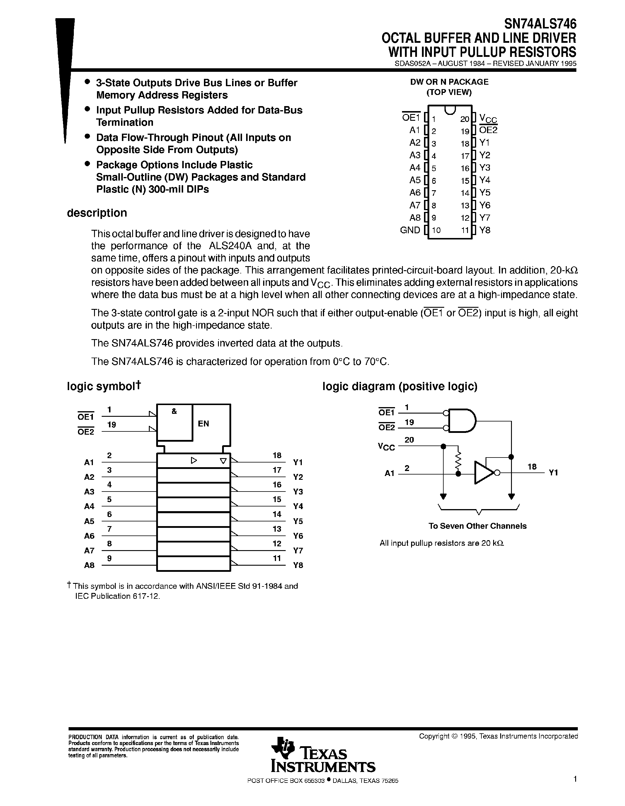 Datasheet SN74ALS746 - Octal Buffer and Line Driver page 1