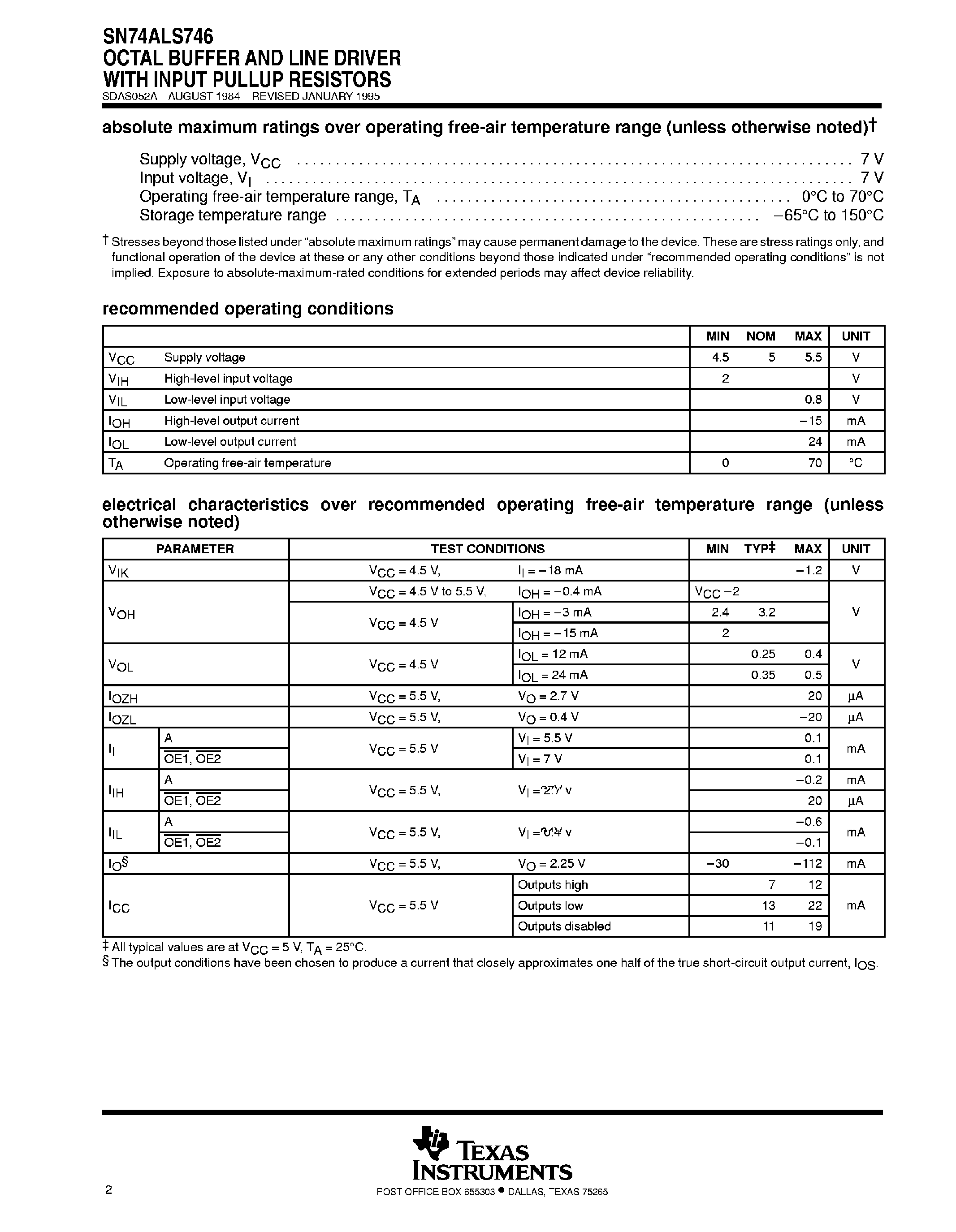 Datasheet SN74ALS746 - Octal Buffer and Line Driver page 2