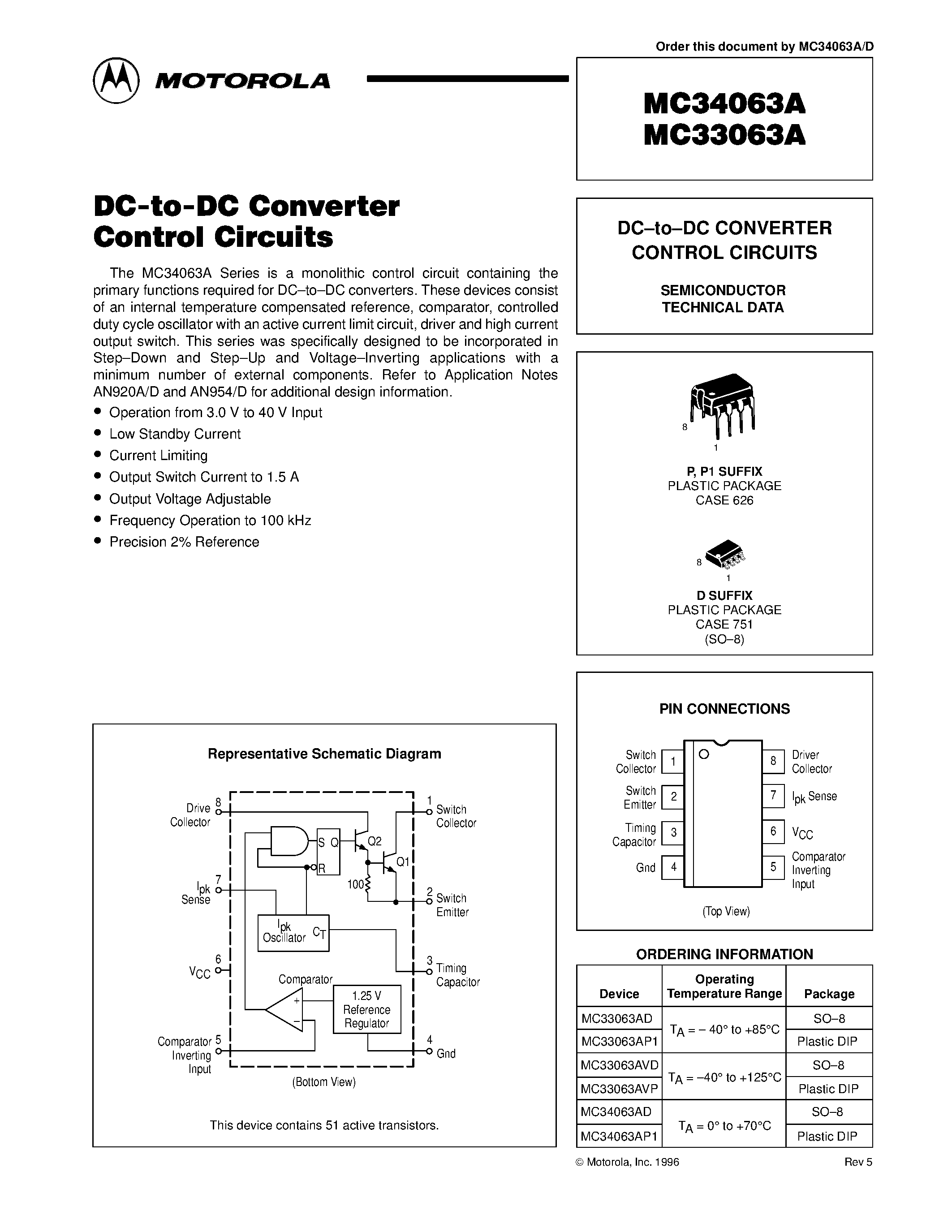 Datasheet MC34063A - DC-to-DC CONVERTER CONTROL CIRCUITS page 1