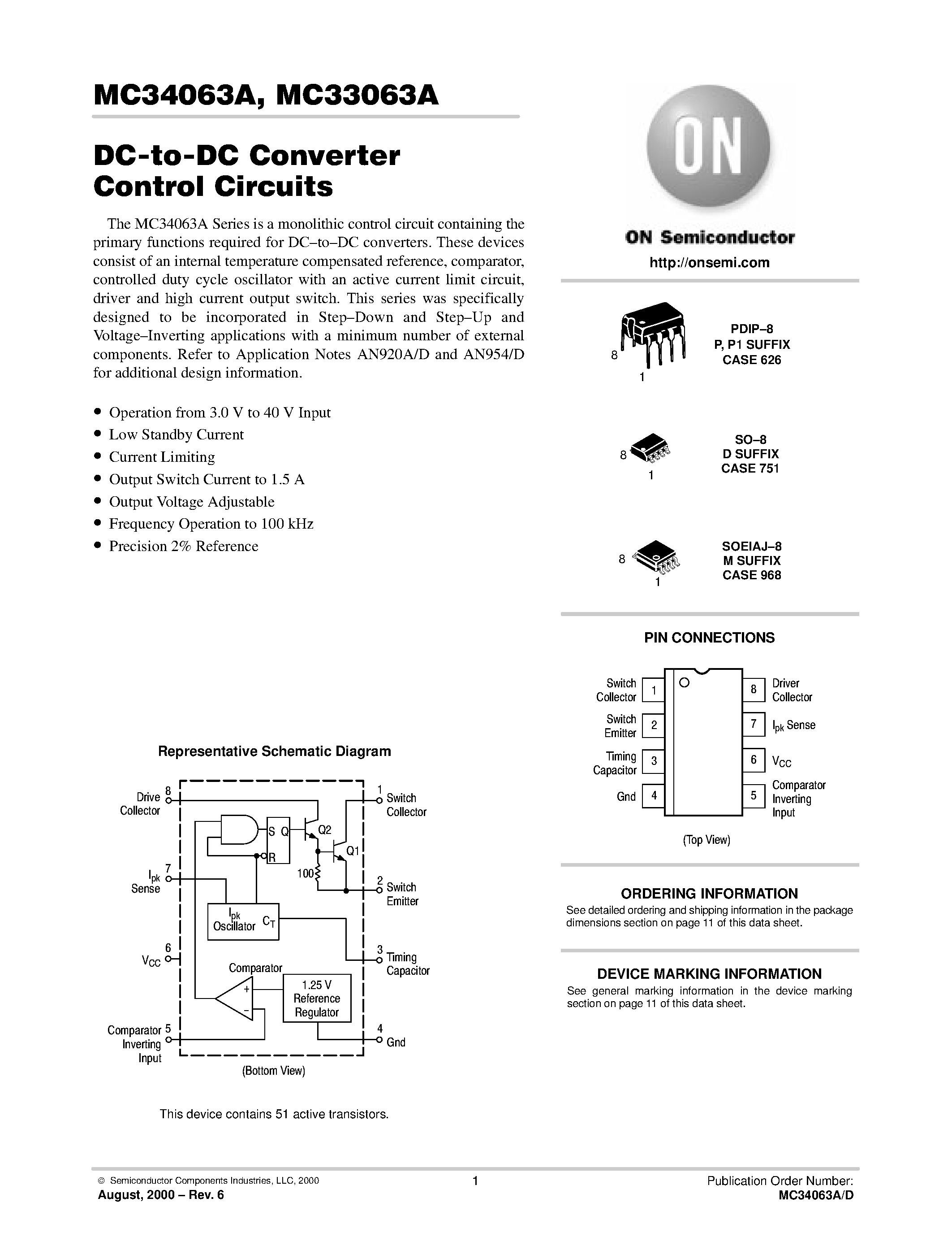 Даташит MC34063A - DC-to-DC Converter Control Circuits страница 1